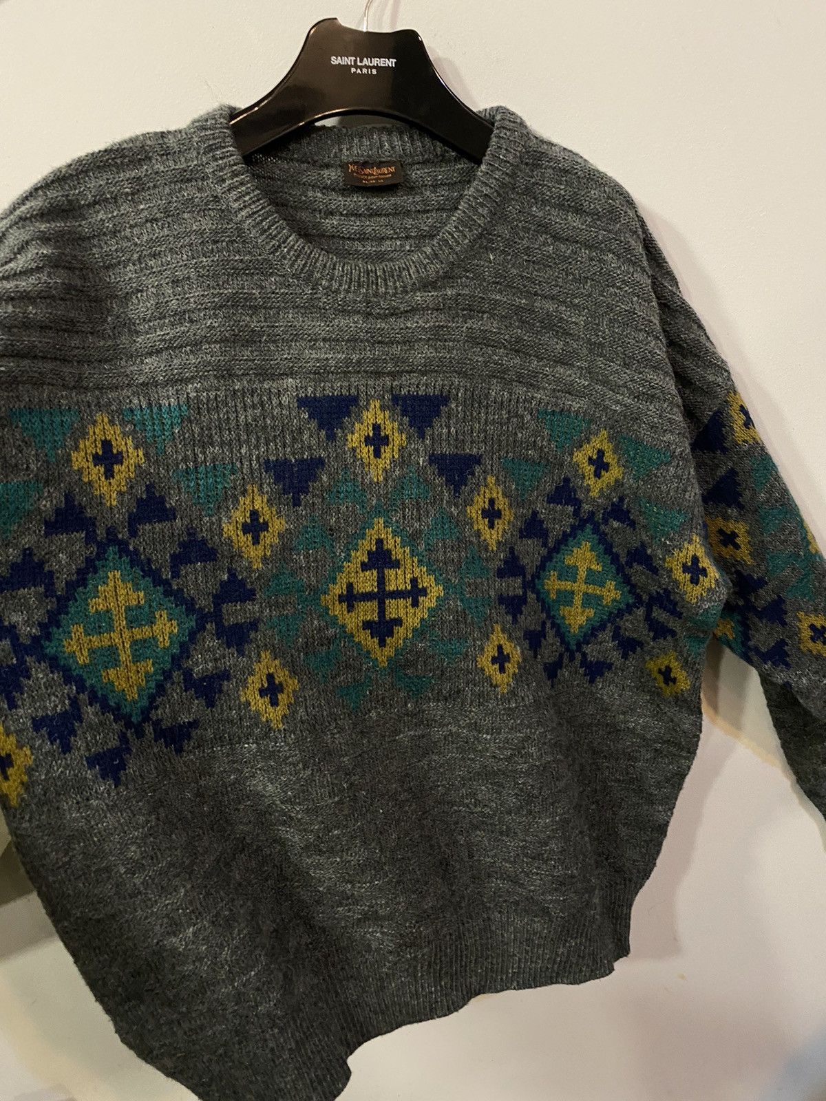 Yves Saint Laurent 90s Wool YSL Sweater Soft Grey Vintage Yves Saint Laurent Size US XL / EU 56 / 4 - 14 Thumbnail