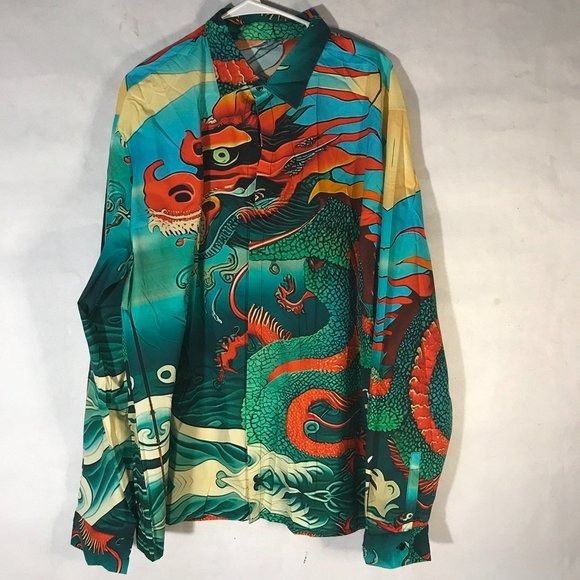 Other Dragon Cotton Dress Shirt Mens 3XL Vibrant 3X Gift Mans Clu Size US XXL / EU 58 / 5 - 3 Thumbnail