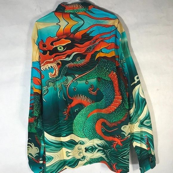 Other Dragon Cotton Dress Shirt Mens 3XL Vibrant 3X Gift Mans Clu Size US XXL / EU 58 / 5 - 7 Thumbnail