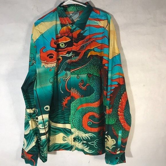 Other Dragon Cotton Dress Shirt Mens 3XL Vibrant 3X Gift Mans Clu Size US XXL / EU 58 / 5 - 4 Thumbnail
