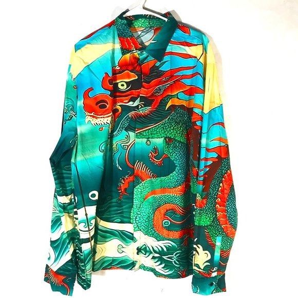Dragon Cotton Dress Shirt Mens 3XL Vibrant 3X Gift Mans Clu