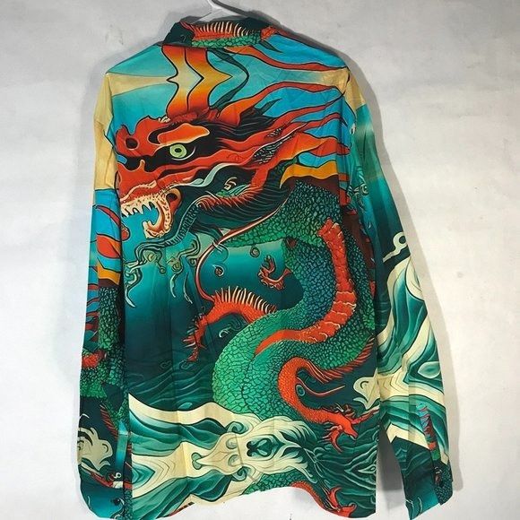 Other Dragon Cotton Dress Shirt Mens 3XL Vibrant 3X Gift Mans Clu Size US XXL / EU 58 / 5 - 6 Thumbnail