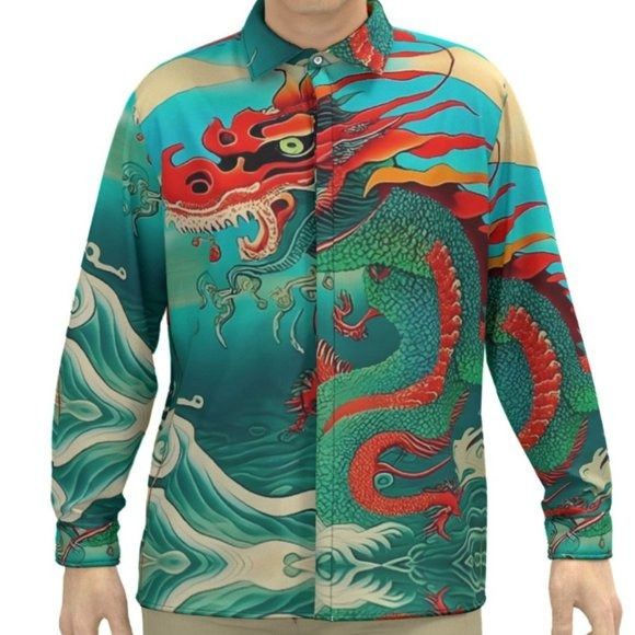 Other Dragon Cotton Dress Shirt Mens 3XL Vibrant 3X Gift Mans Clu Size US XXL / EU 58 / 5 - 2 Thumbnail