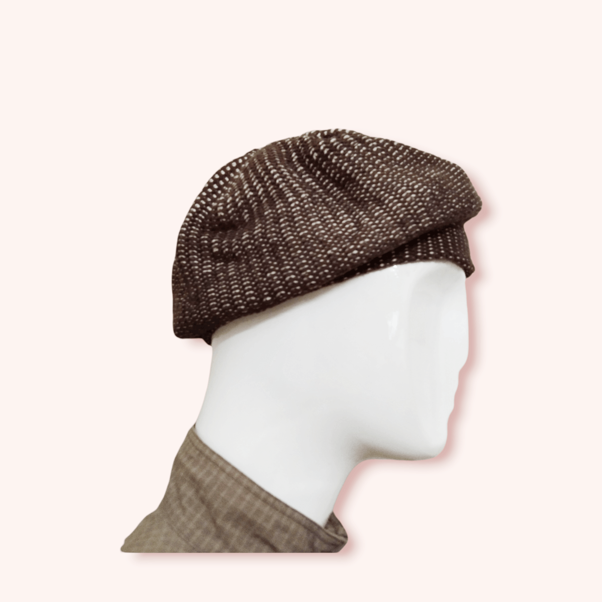 image of Individual Vintage Brown Knitted Beret, Men's