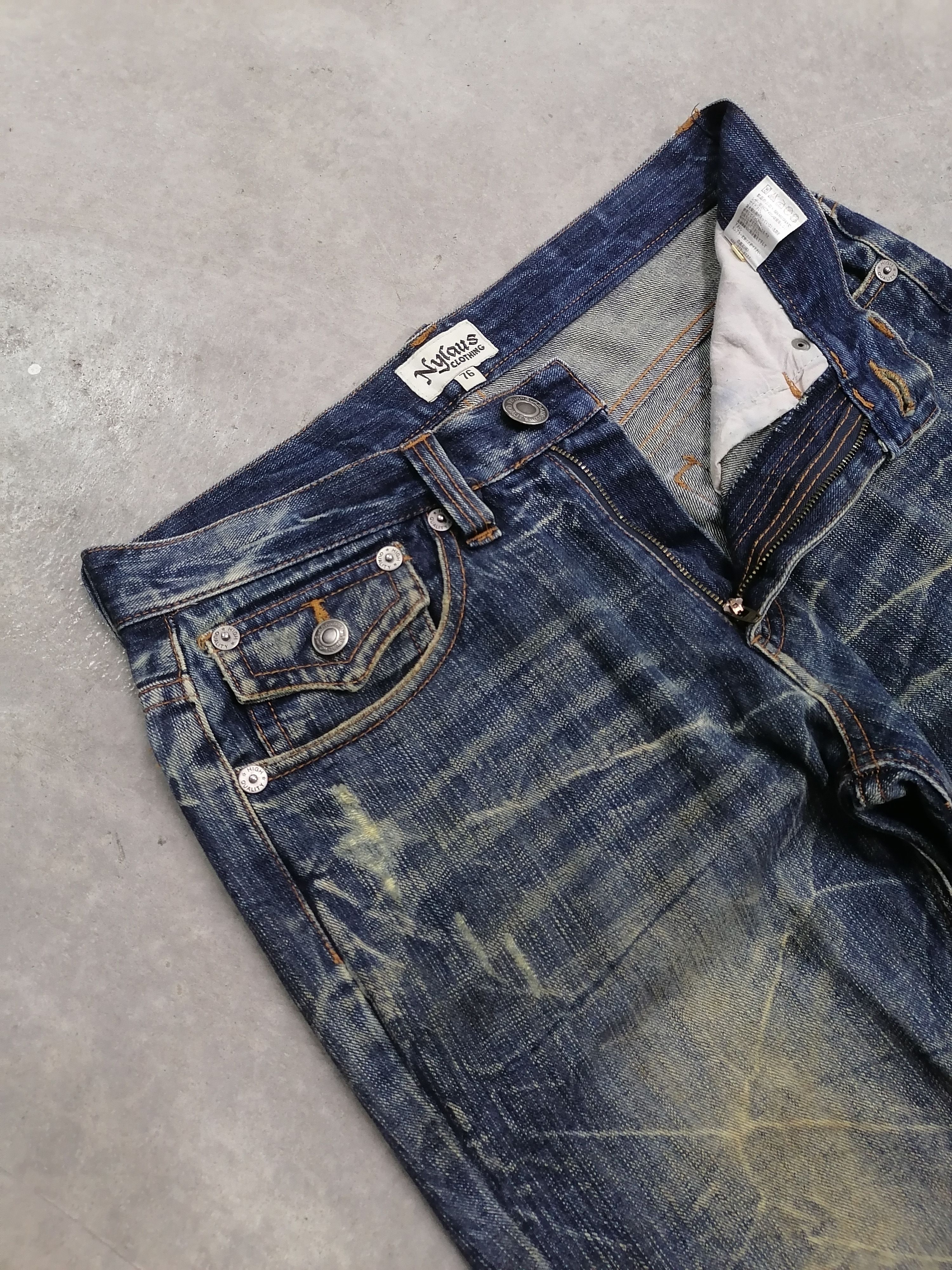 Japanese Brand FLARED TWIST🔥Nylaus Crack Wash Distressed Denim Pants⚡⚡⚡ Size US 30 / EU 46 - 5 Thumbnail