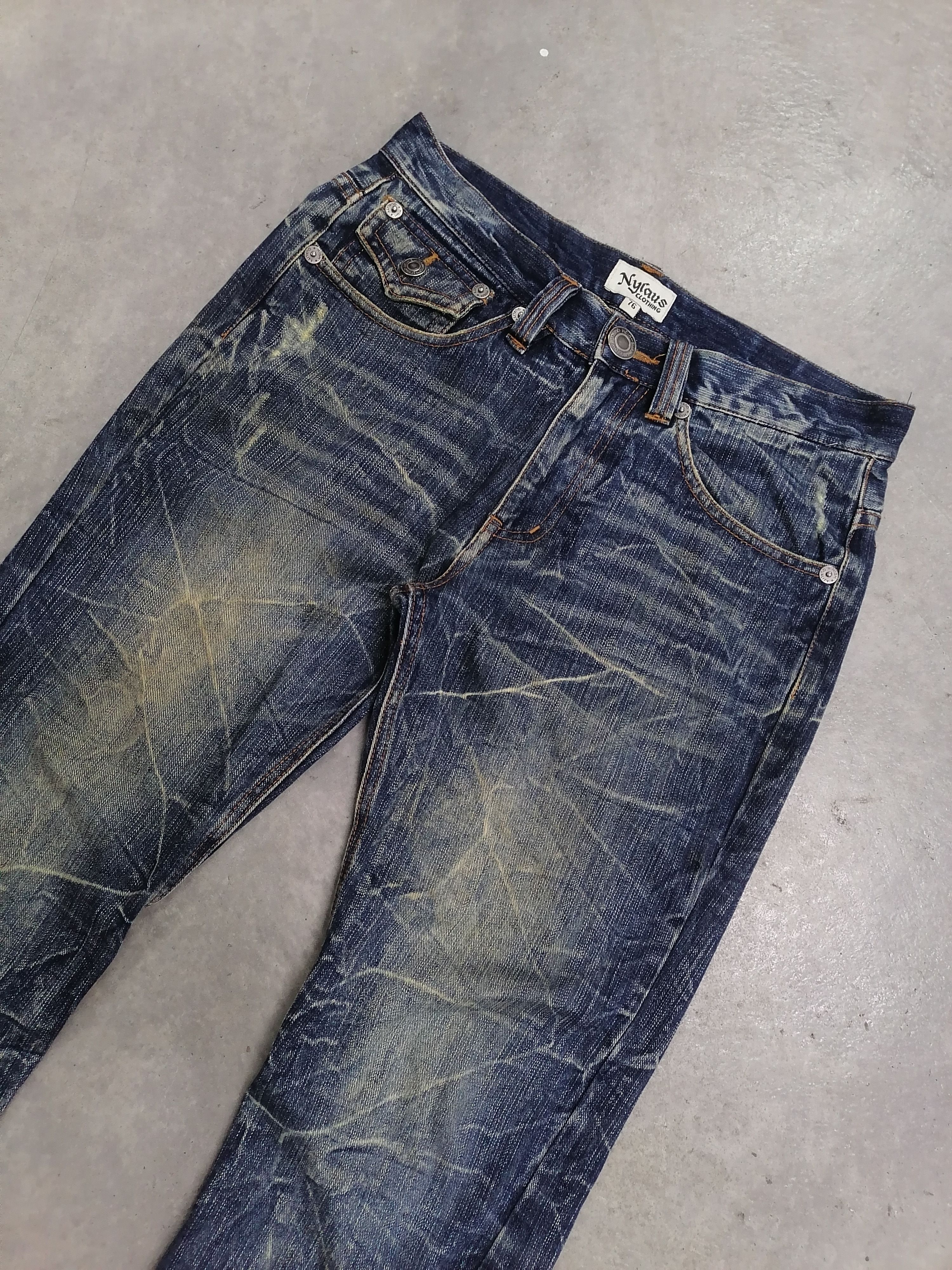 Japanese Brand FLARED TWIST🔥Nylaus Crack Wash Distressed Denim Pants⚡⚡⚡ Size US 30 / EU 46 - 4 Thumbnail