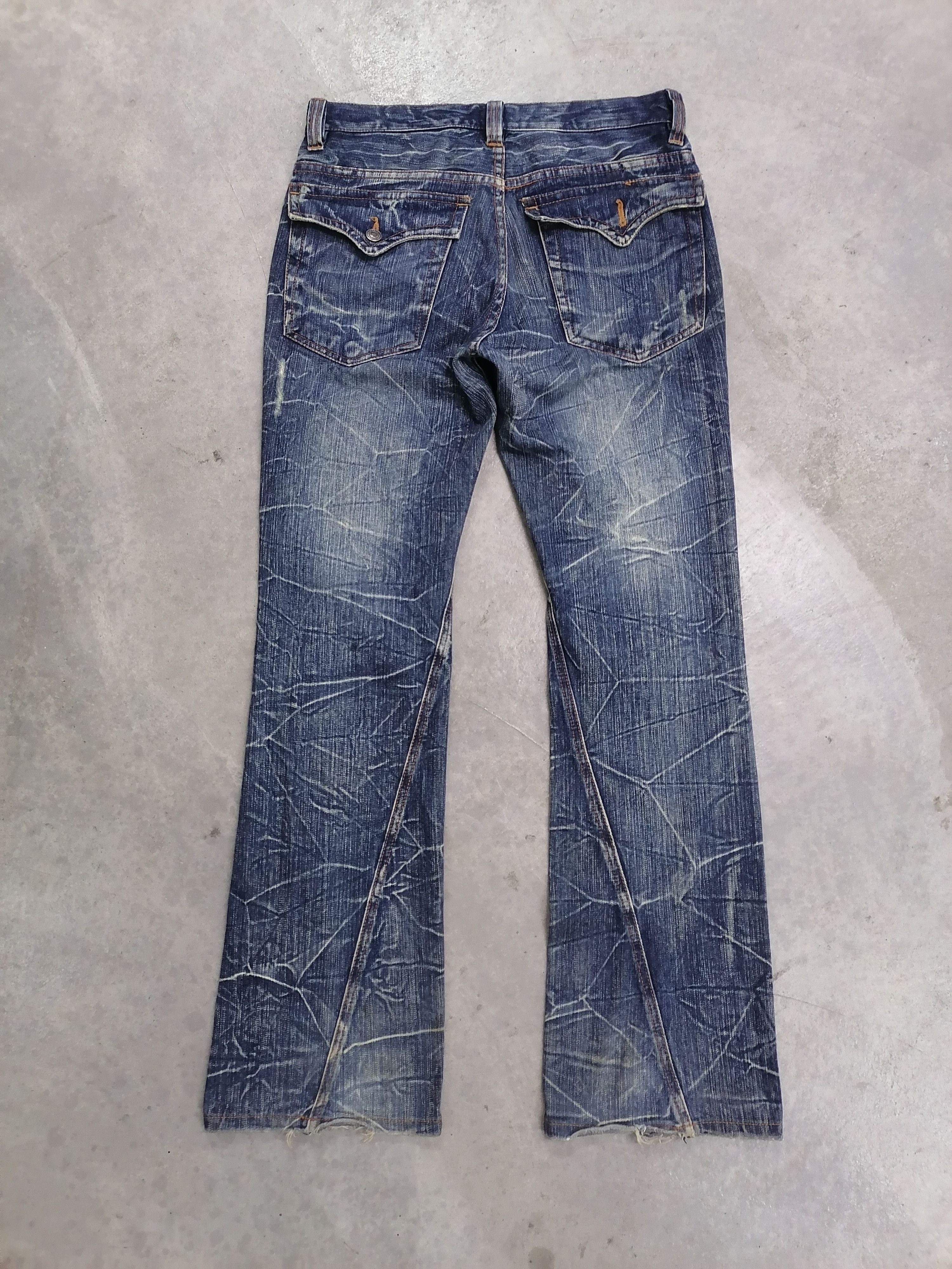 Japanese Brand FLARED TWIST🔥Nylaus Crack Wash Distressed Denim Pants⚡⚡⚡ Size US 30 / EU 46 - 6 Thumbnail