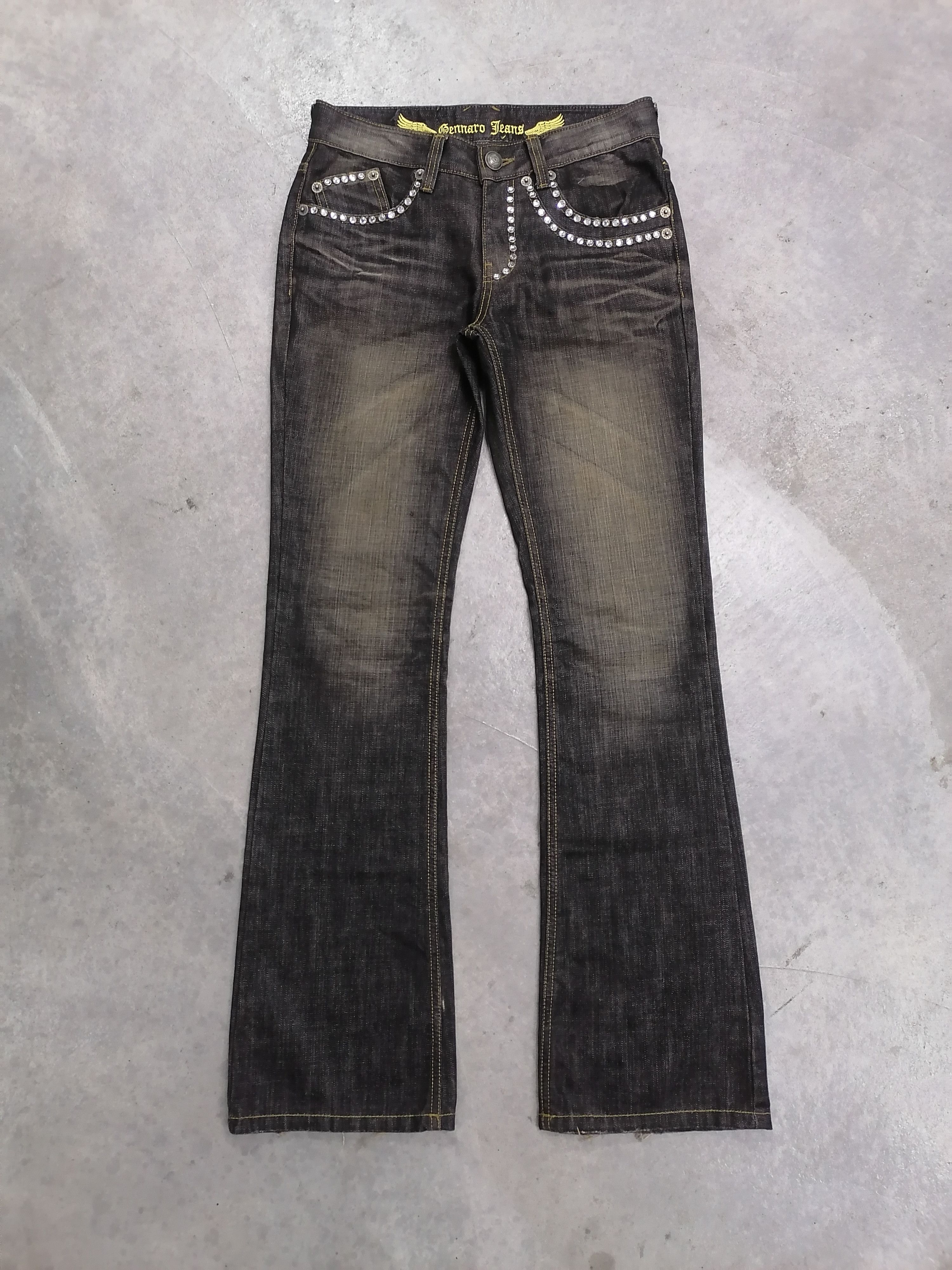 Japanese Brand FLARED🔥Gennaro Jeans Black Distressed Denim Pants⚡⚡⚡ Size US 28 / EU 44 - 2 Thumbnail