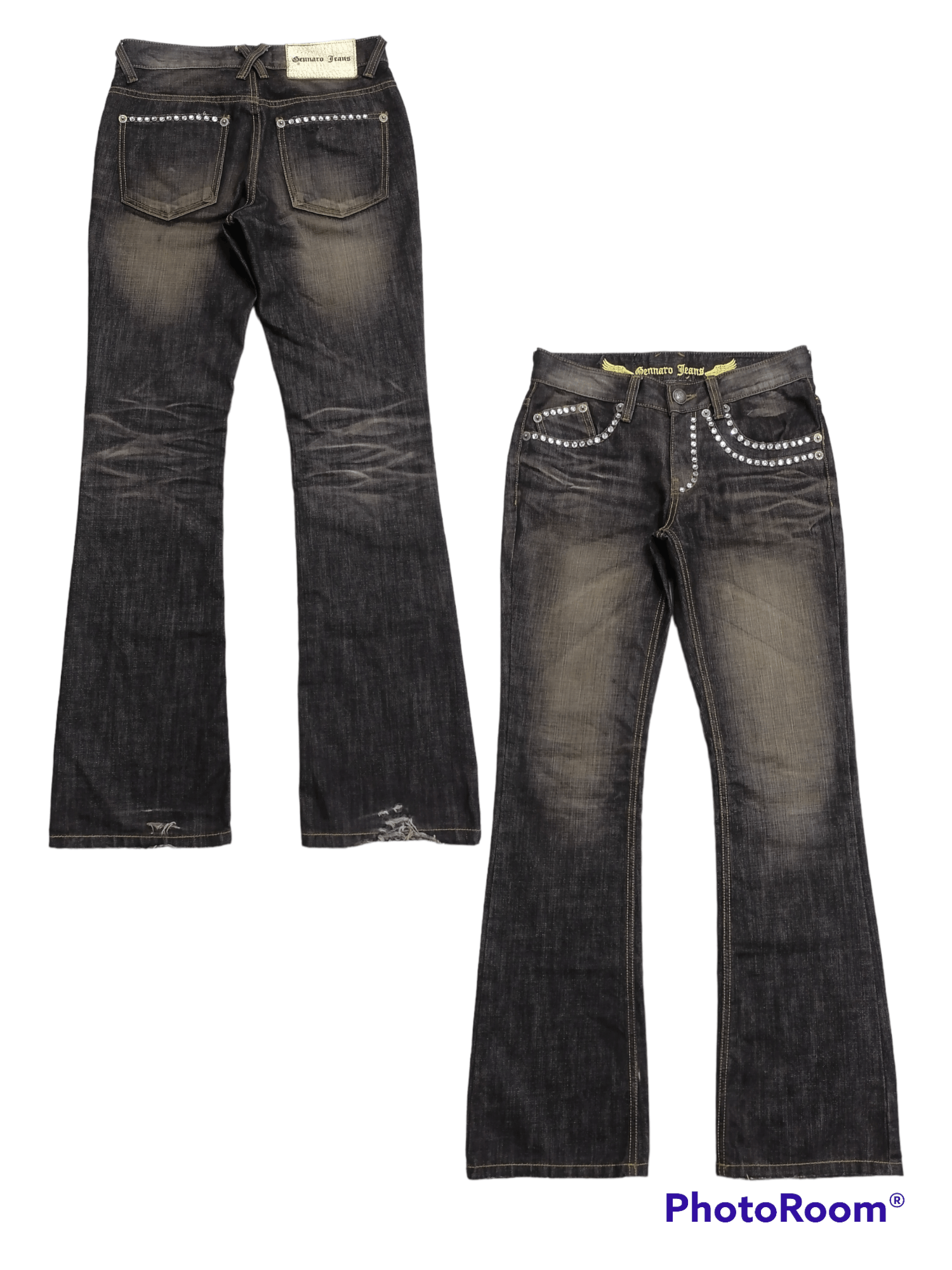 Japanese Brand FLARED🔥Gennaro Jeans Black Distressed Denim Pants⚡⚡⚡ Size US 28 / EU 44 - 1 Thumbnail