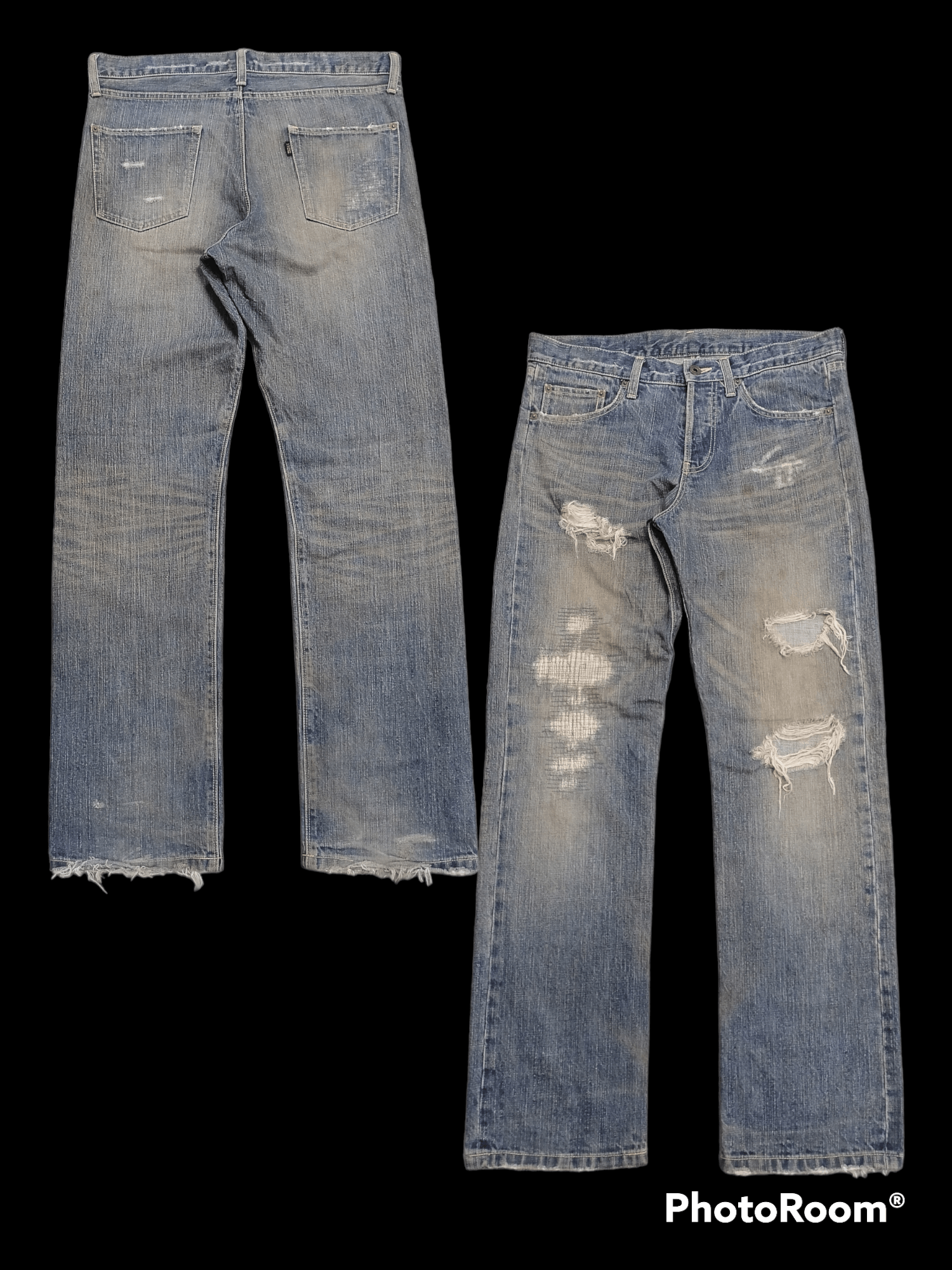 Japanese Brand 🔥Victim Rip Patchwork Distressed Denim Pants⚡⚡⚡ Size US 35 - 1 Thumbnail