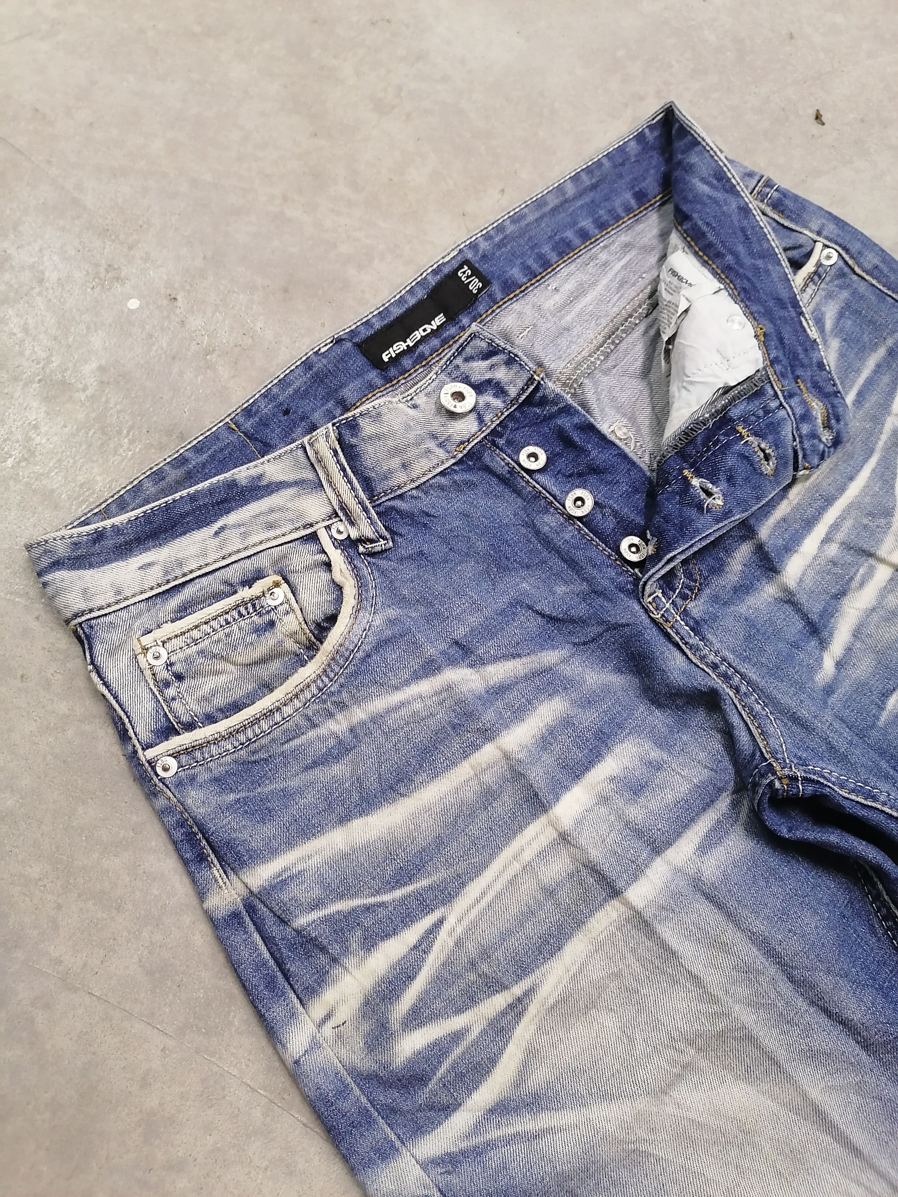 Japanese Brand 🔥Fishbone Faded Wash Distressed Denim Pants⚡⚡⚡ Size US 32 / EU 48 - 5 Thumbnail