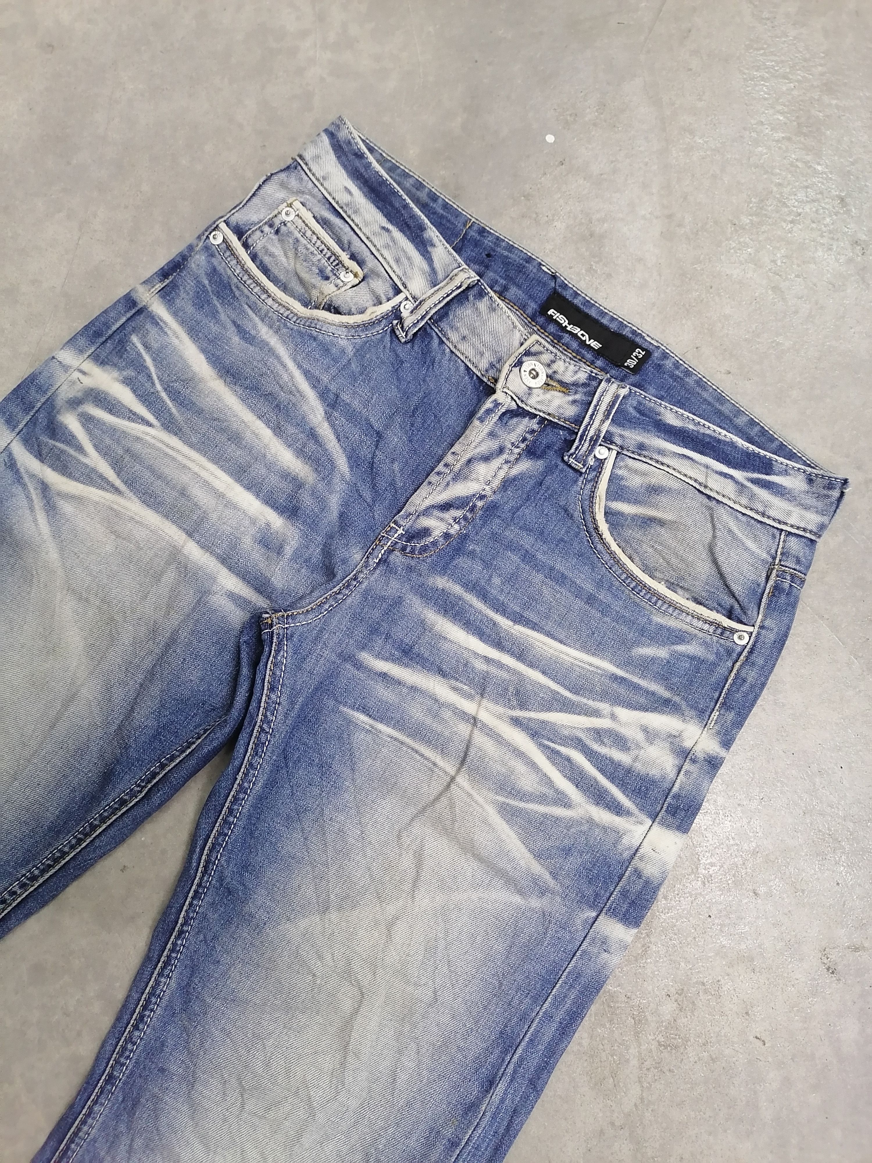 Japanese Brand 🔥Fishbone Faded Wash Distressed Denim Pants⚡⚡⚡ Size US 32 / EU 48 - 4 Thumbnail