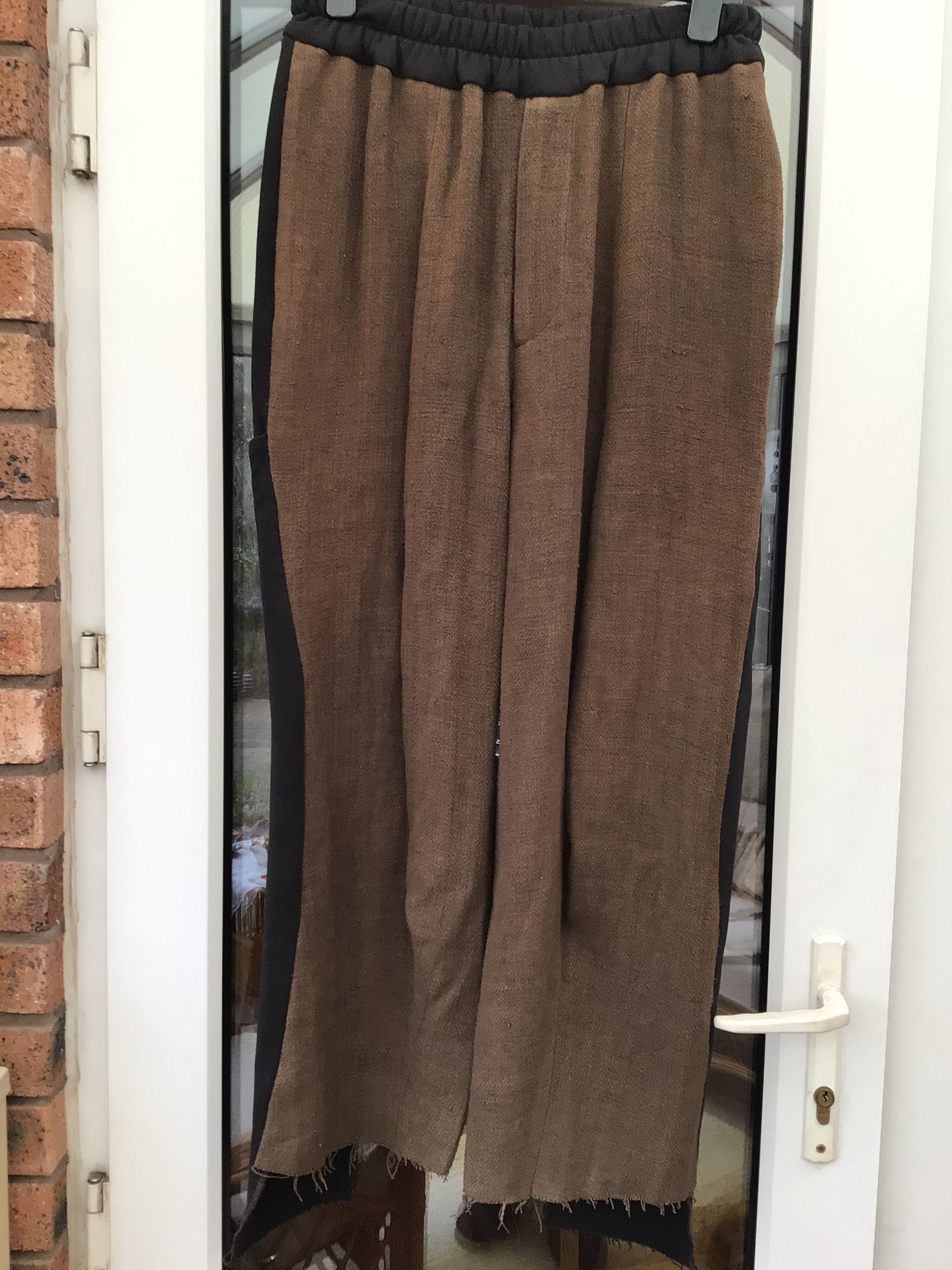 image of By Walid Heavy Antique Linen And Jersey Drawstring Trousers in Black/Brown, Men's (Size 33)