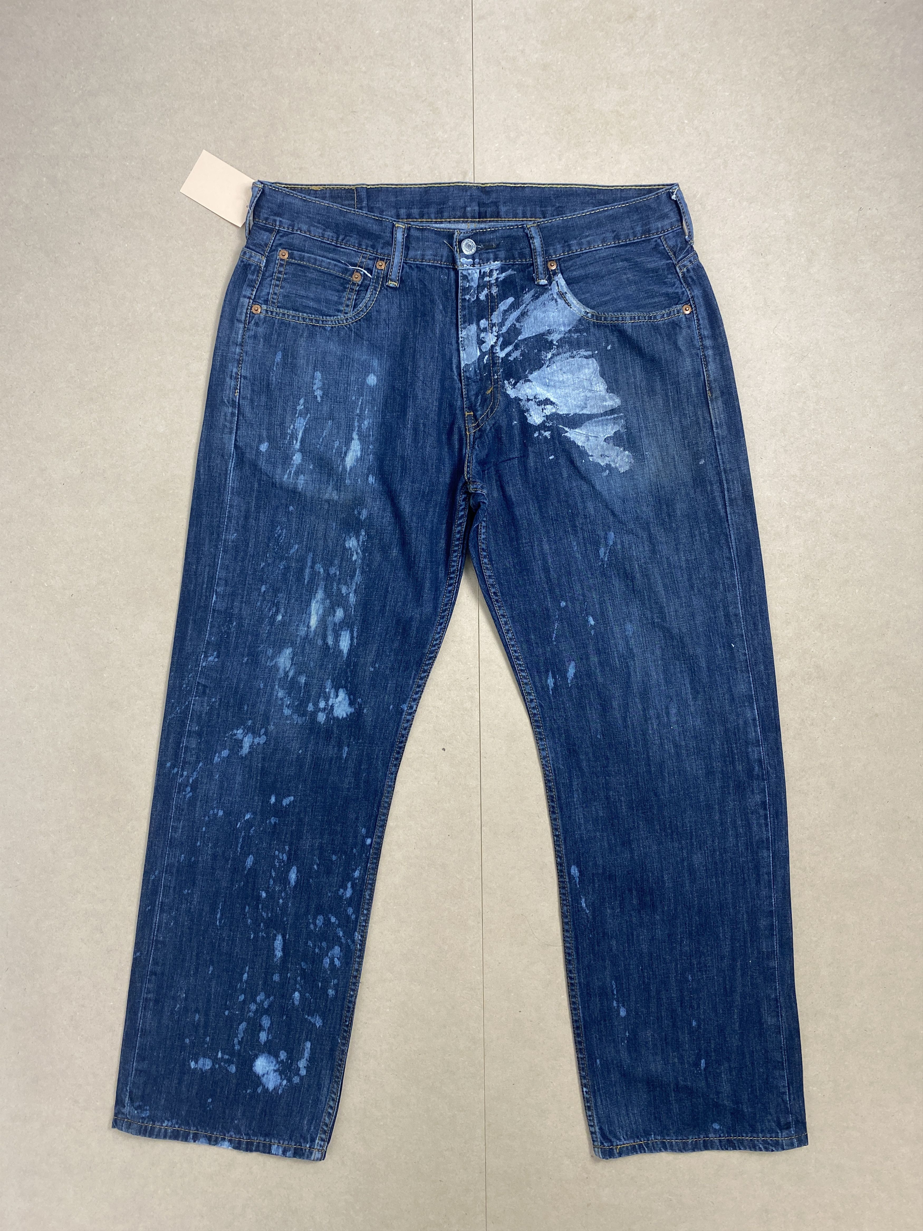 image of Levis 569 Straight Cut Paint Dirty Jeans in Blue Denim, Men's (Size 35)