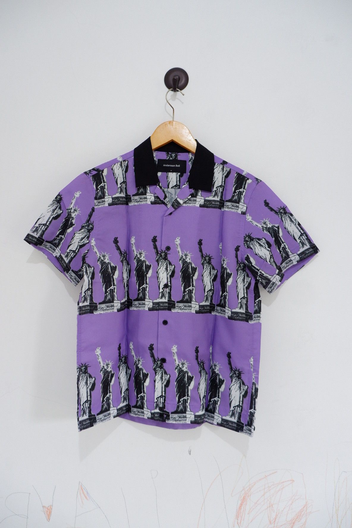 image of Andersson Bell New York Aloha Shirt Boxy Fit in Purple, Men's (Size Medium)