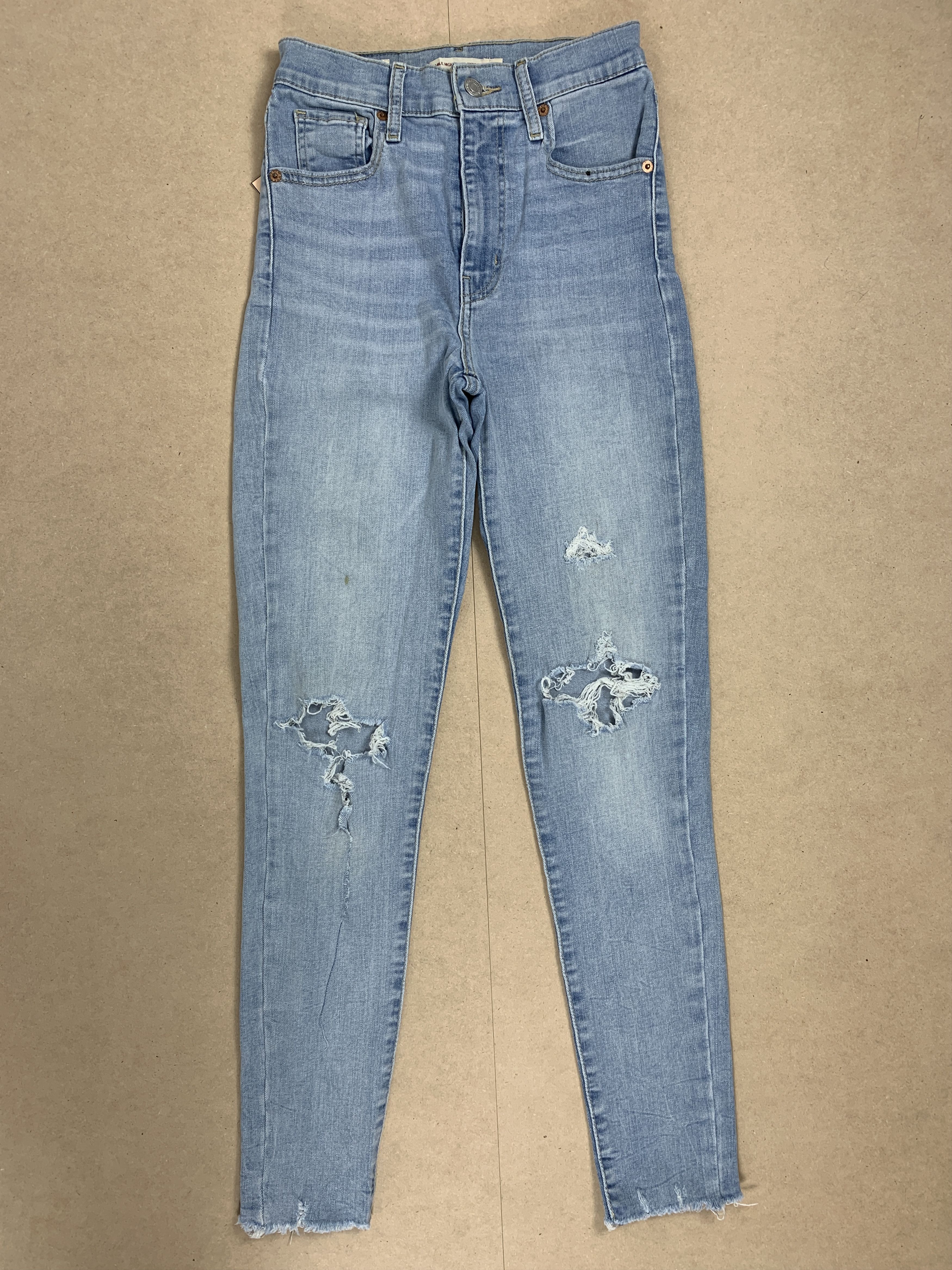 image of Levis x Vintage Levi's Mile High Super Skinny Distressed Jeans in Light Blue Wash, Women's (Size 23