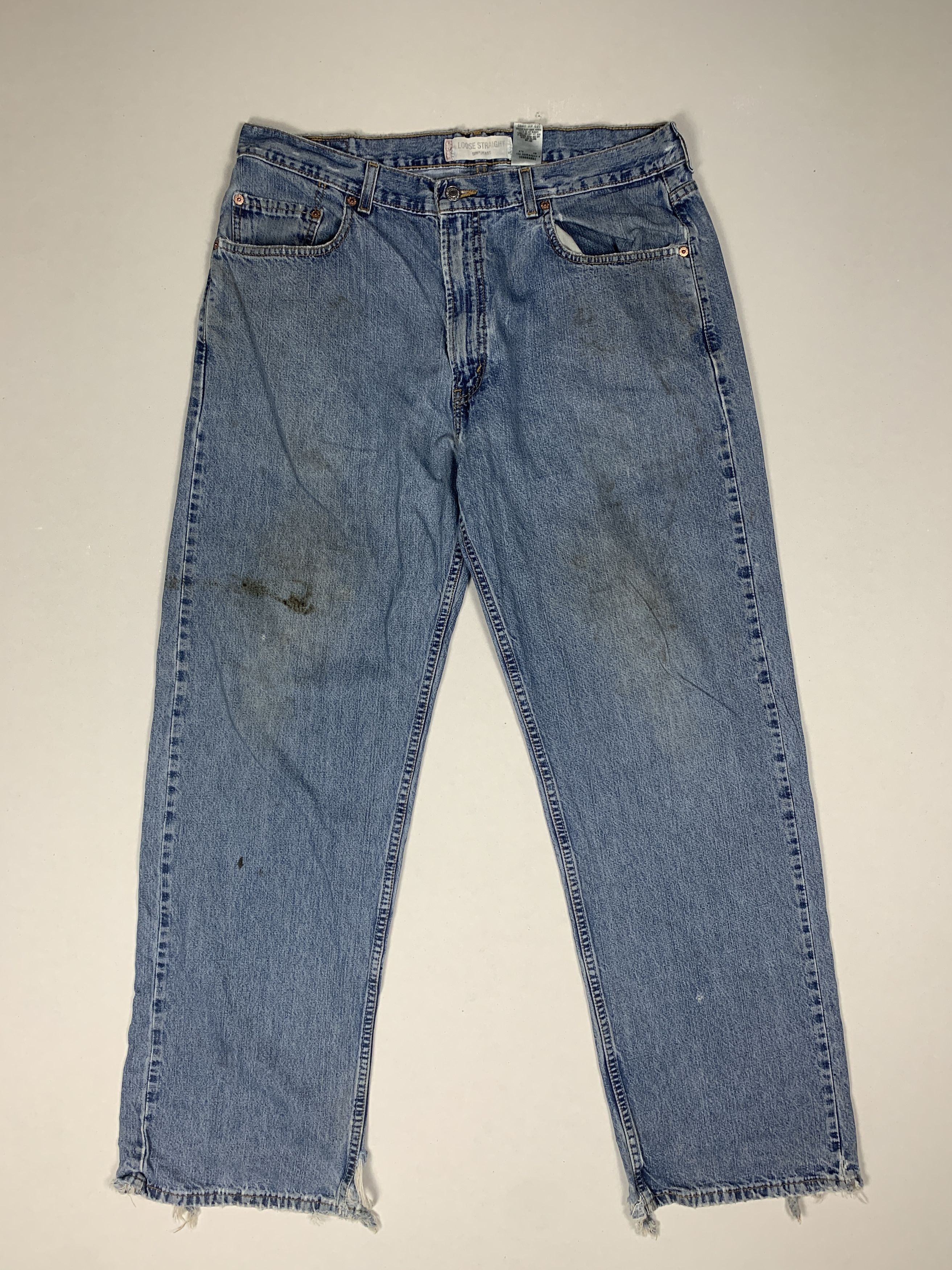 image of Levis x Vintage Levi's 569 Distressed Faded Straight Cut Mid Wash in Blue Denim, Men's (Size 34)