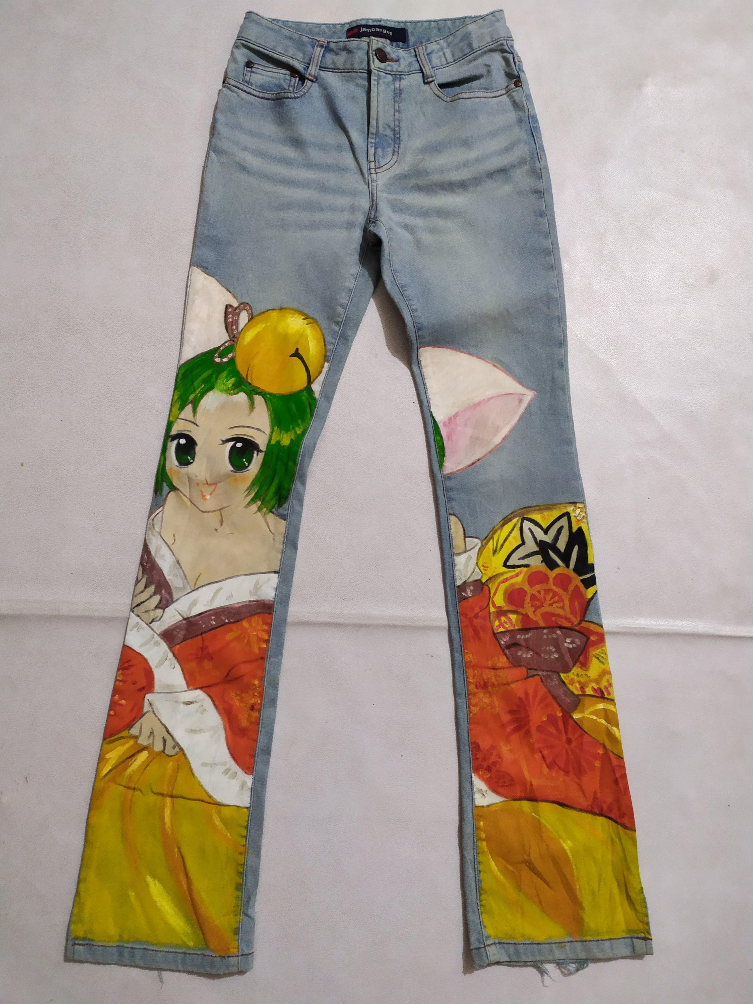 Japanese Brand 🔥Jambangee Hand Painting big Manga Anime Jeans Pants Size 27" / US 4 / IT 40 - 1 Thumbnail