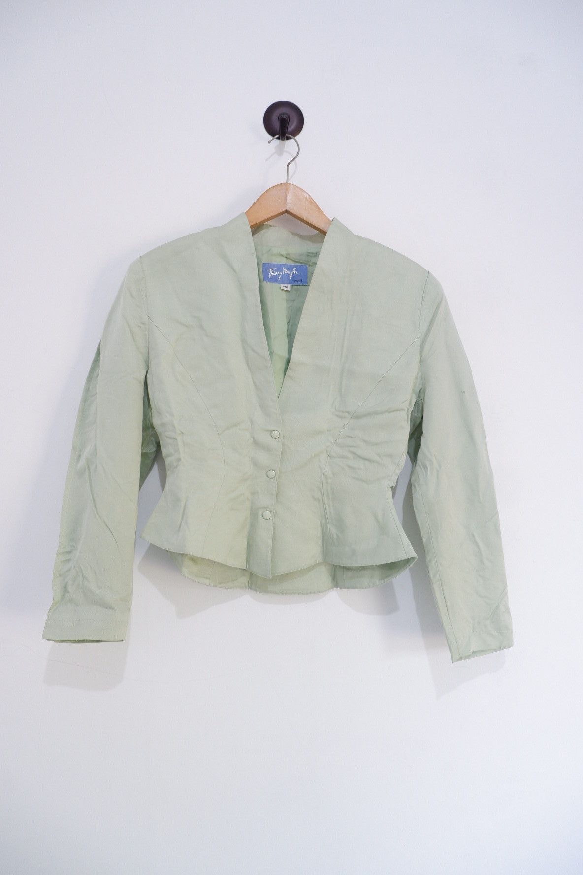 image of Vintage Thierry Mugler Paris Cropped Blazer Jacket in Green/Lime, Women's (Size Small)