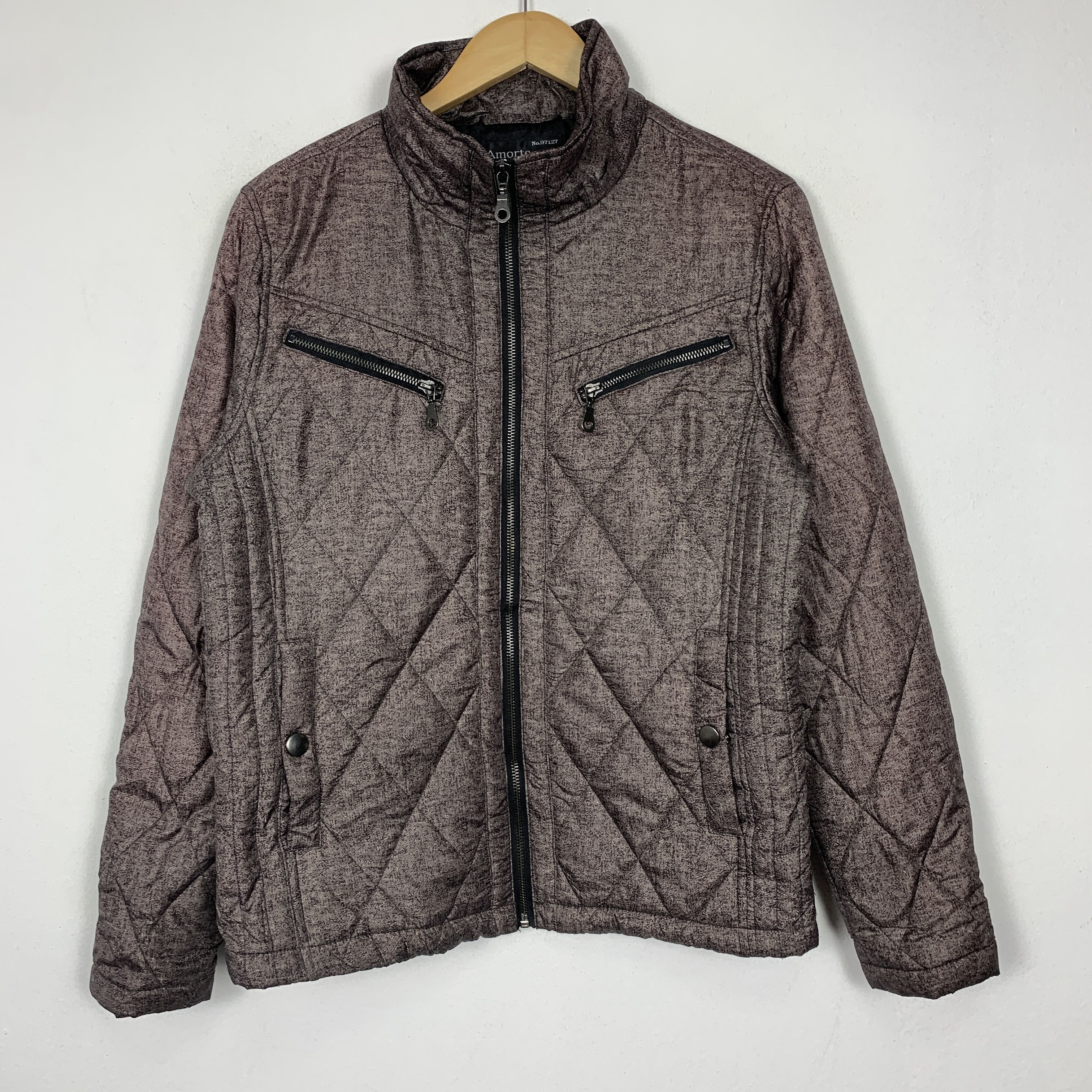 Image of Vintage Amorte Quilted Multi Pocket Zip Up Jacket in Brown, Men's (Size Small)