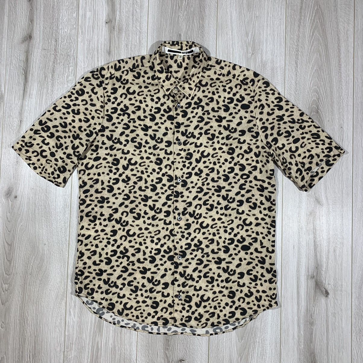 image of Alexander Mcqueen Leopard Print Short Sleeve Shirt, Men's (Size Medium)