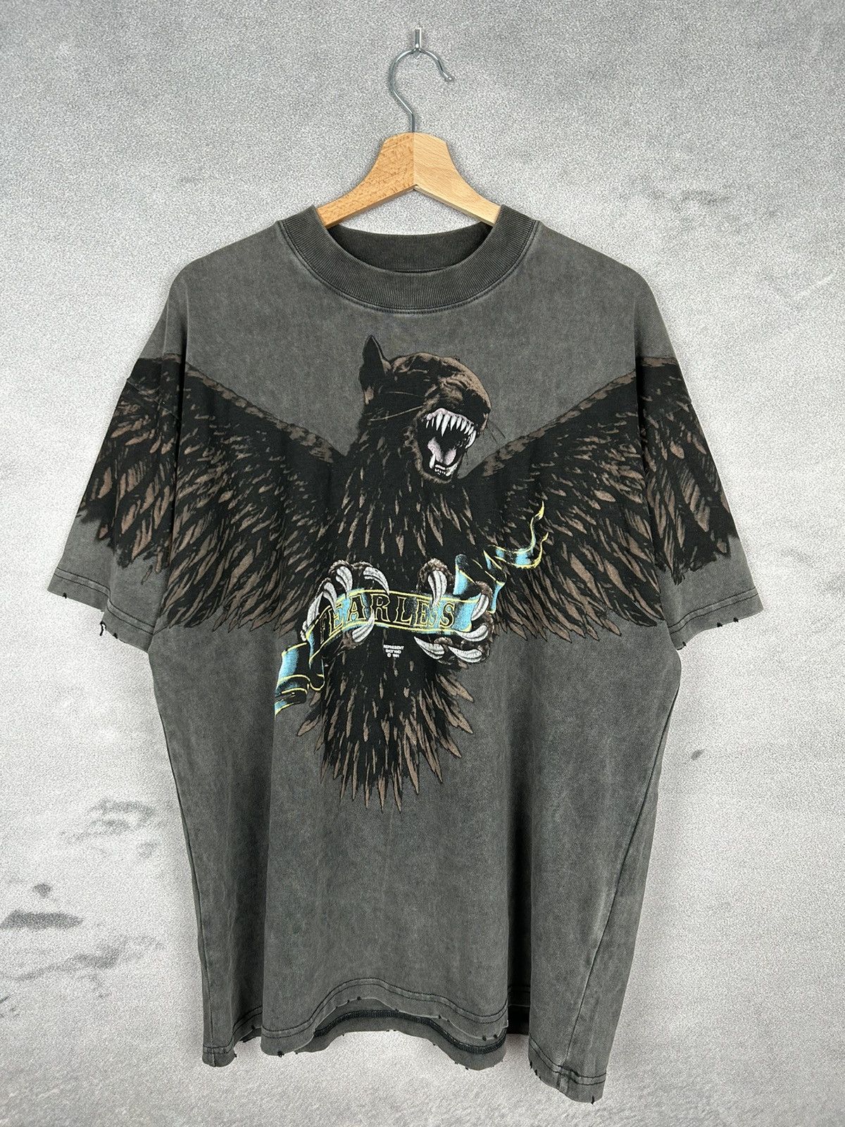 image of Represent Clo Eagle Graphic Tee Rock Grunge in Grey, Men's (Size Large)