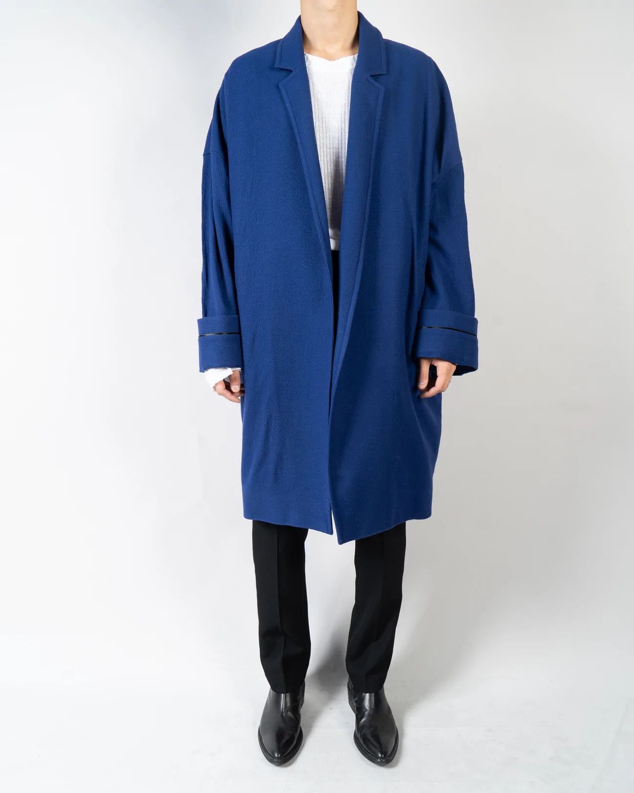 image of Haider Ackermann Fw19 Oversized Sargent Blue Wool Coat, Men's (Size Small)