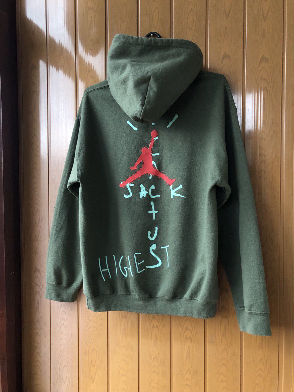 image of Jordan Travis Scott Travis Scott Jordan Cactus Jack Highest Hoodie Olive, Men's (Size Medium)
