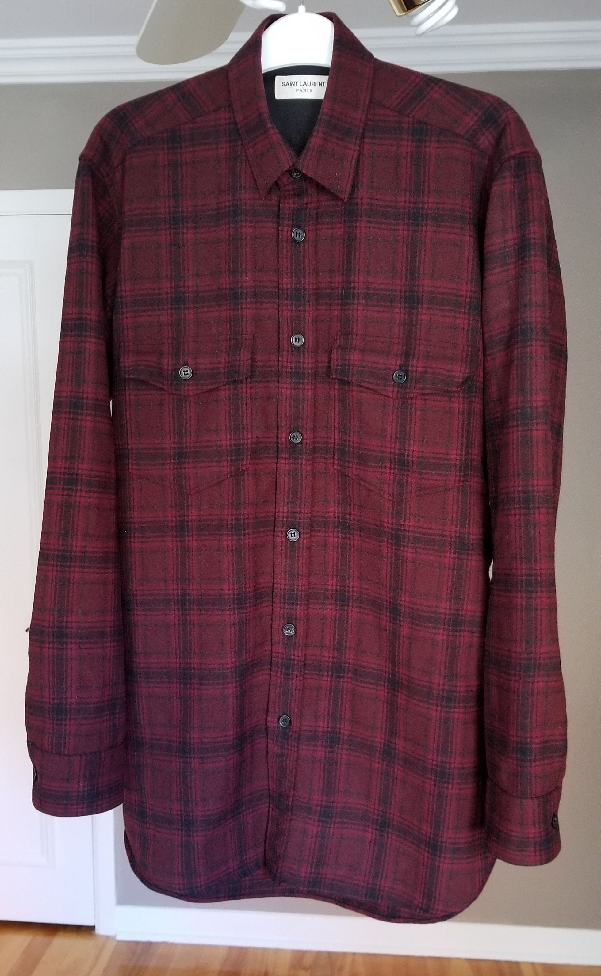 image of Fw14 Saint Laurent Paris Shirt in Burgundy, Men's (Size Medium)