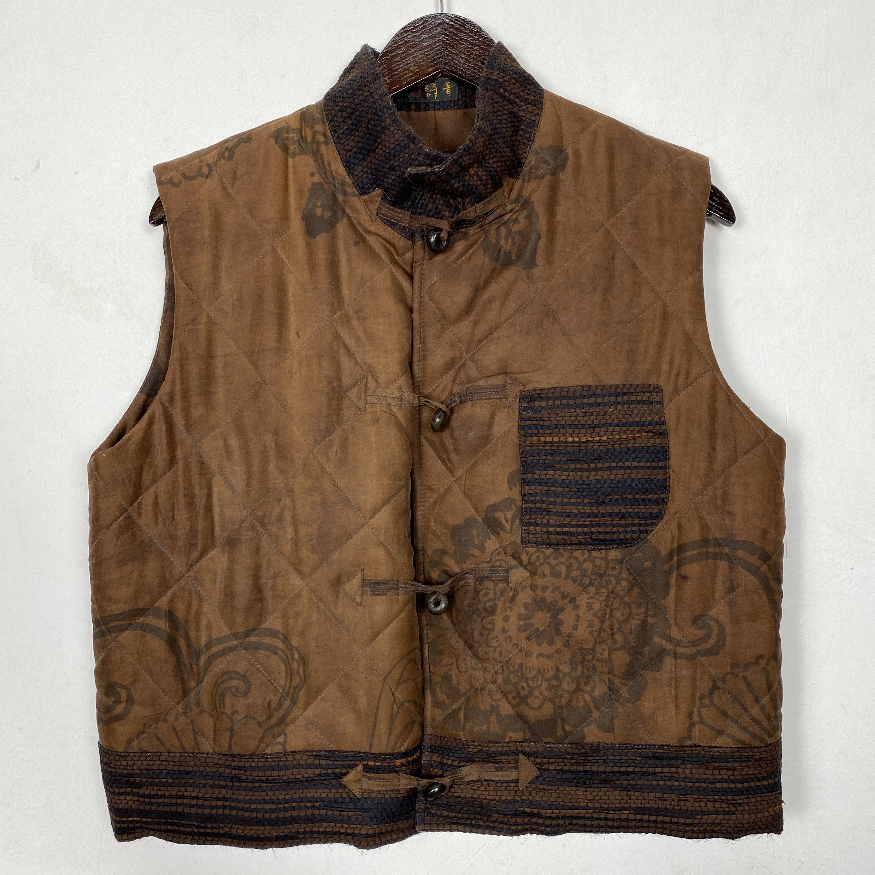 image of Traditional Weatherwear x Vintage Quilted Art Floral Design Vest in Brown (Size Medium)