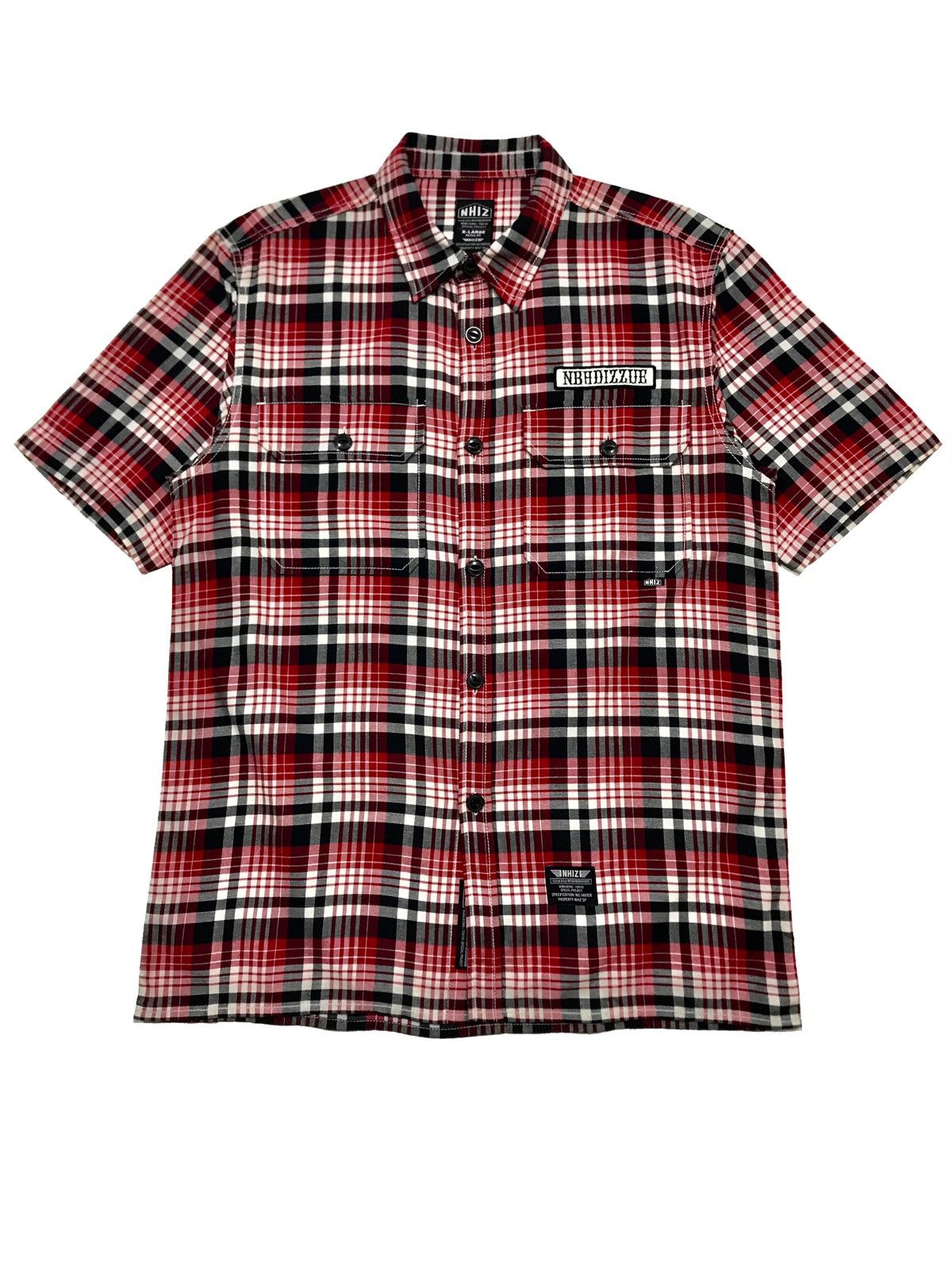 image of Izzue x Neighborhood Checked Flannel Shirt in Red White Checked, Men's (Size XL)