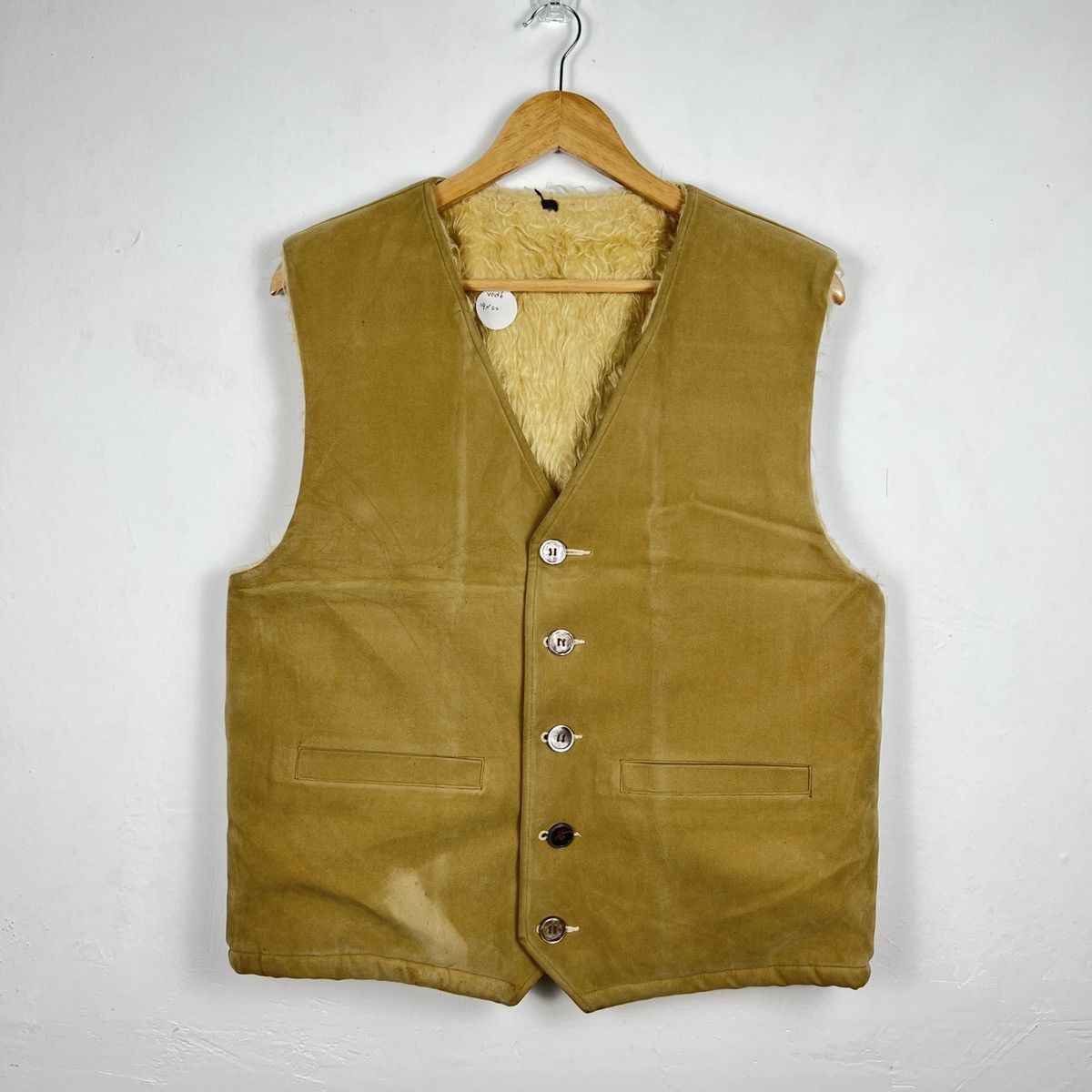 image of Vintage Leather Sherpa Lining Vest in Brown, Men's (Size Medium)