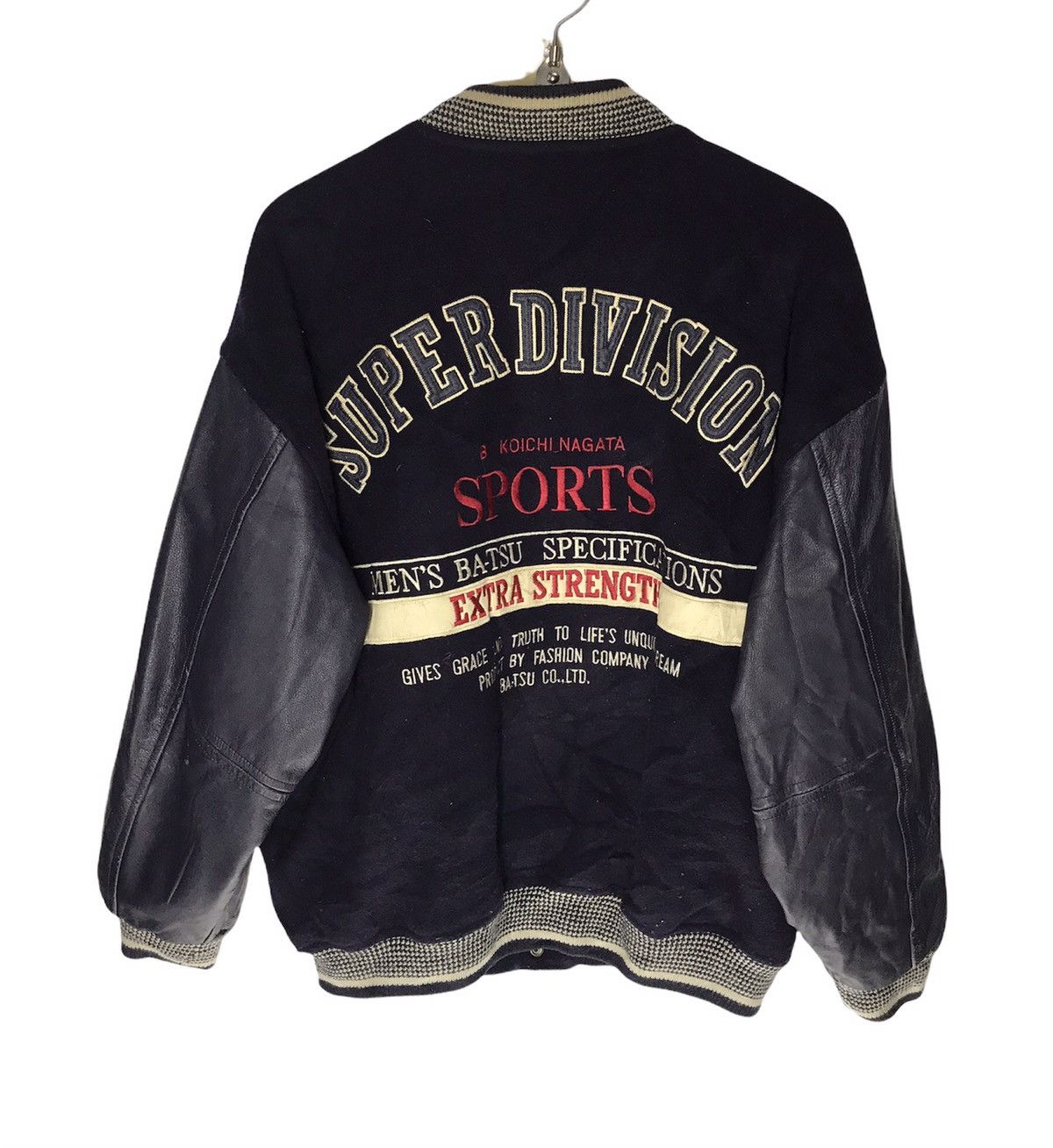 Japanese Brand × Vintage Vintage men’s ba-tsu spellout varsity leather sleeve jacket Size US L / EU 52-54 / 3 - 2 Thumbnail