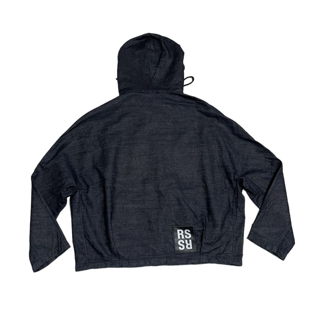 Raf Simons Leather Patch Denim Oversized Hooded Jacket