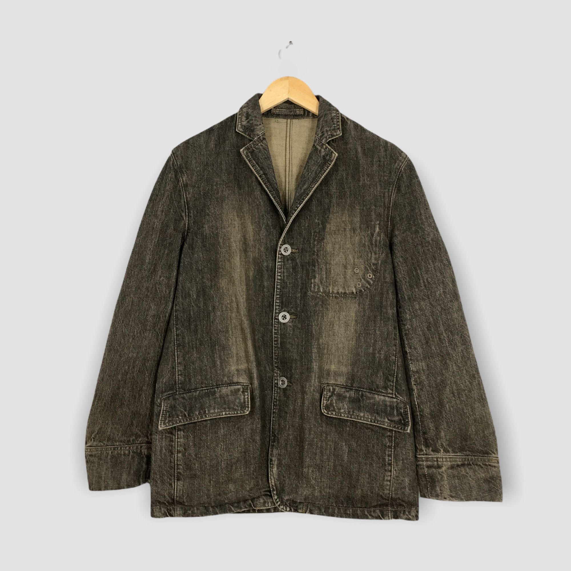image of Ppfm Japanese Designer Work Mens Casual Denim Jacket Medium in Brown