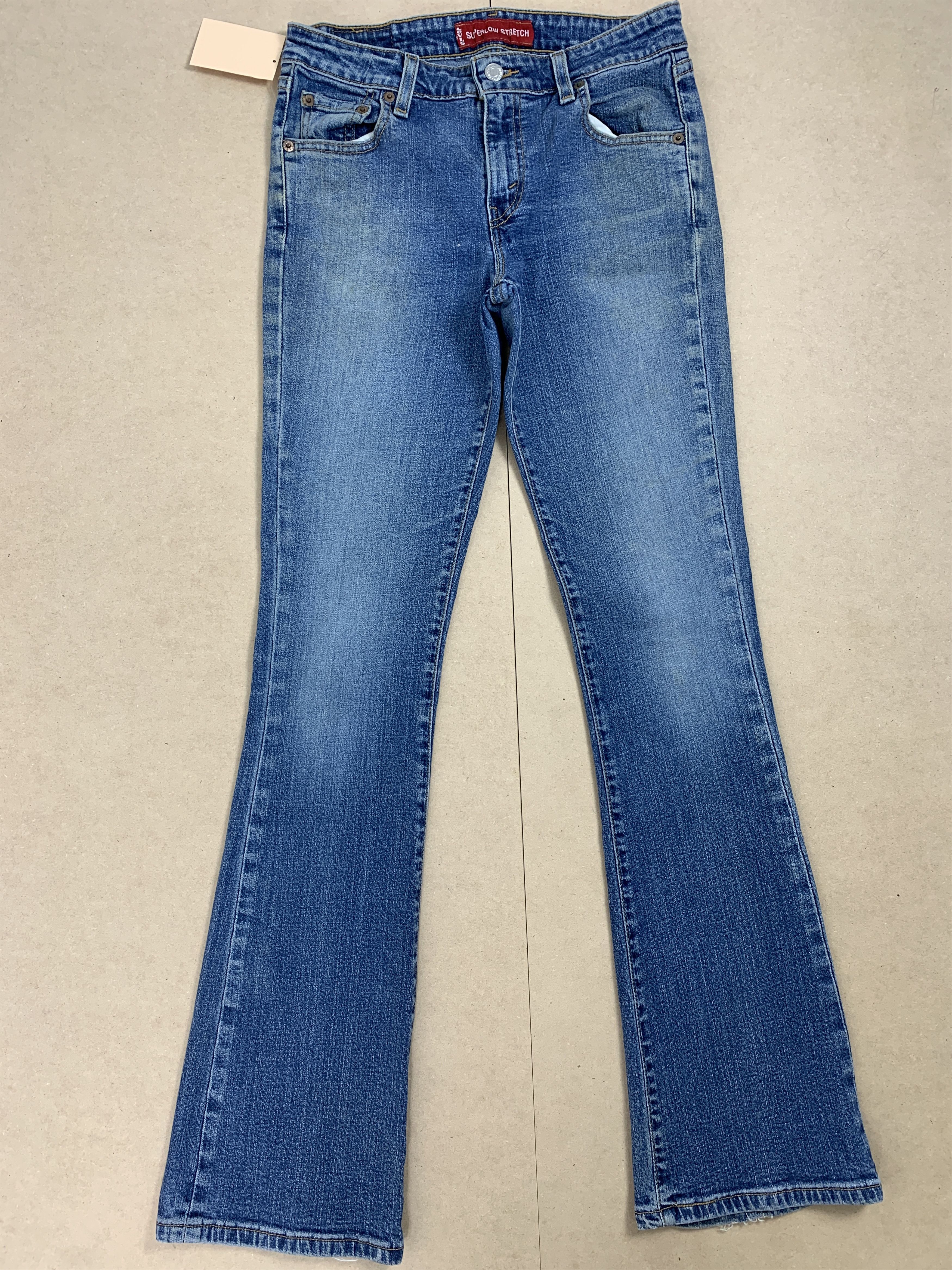 image of Levis x Vintage Levi's 518 Flared Bootcut Mid Wash Jeans in Blue Denim, Women's (Size 26)