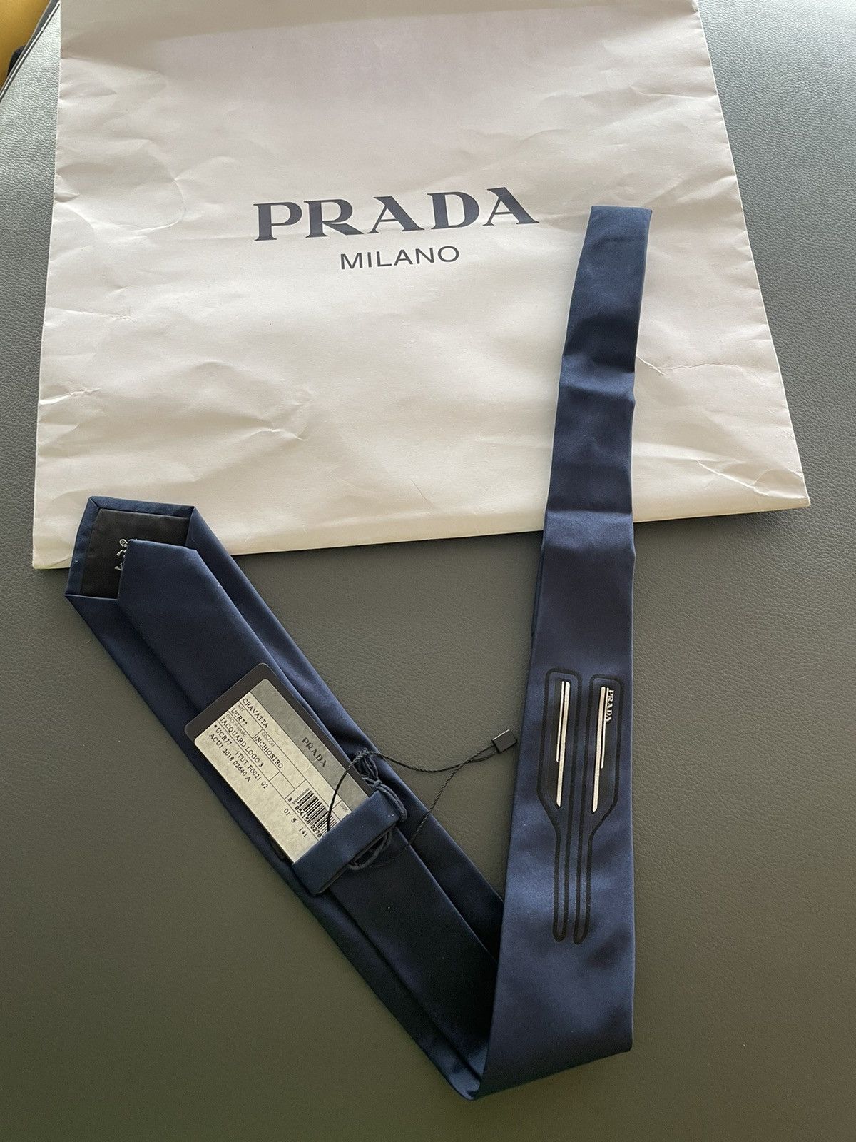 RareSuper Runway Classic Iconic Prada Logo 100% Silk Tie New