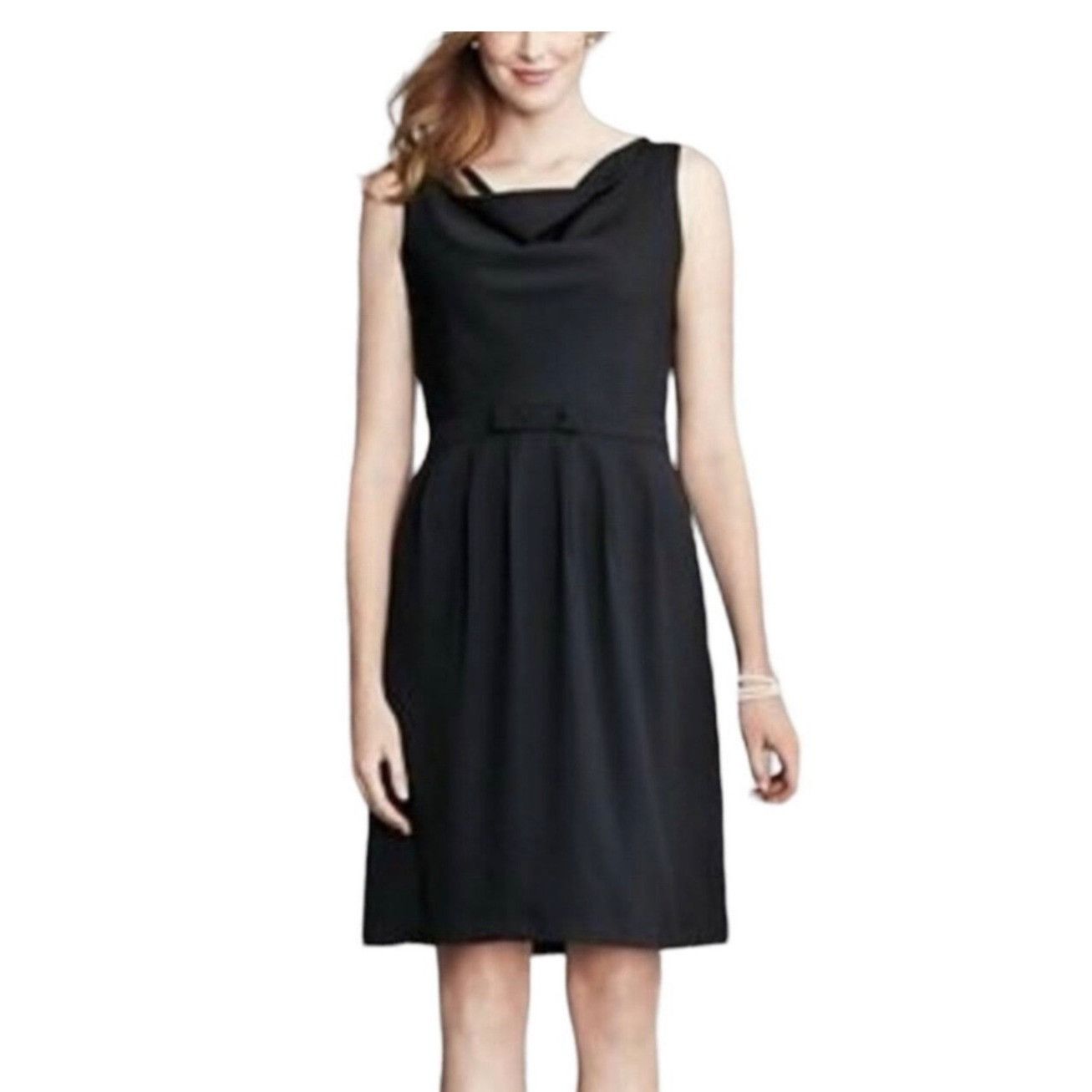 Black Lands Black Twill Drape Sleeveless Pleated Front Dress