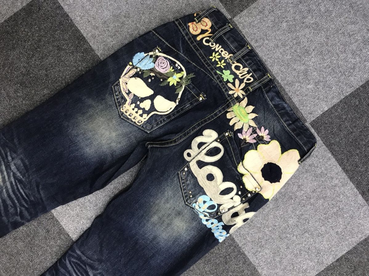 Seditionaries 💥ART💥LOLITA Skull Embroidery Series Faded Jeans Size 32" / US 10 / IT 46 - 10 Thumbnail