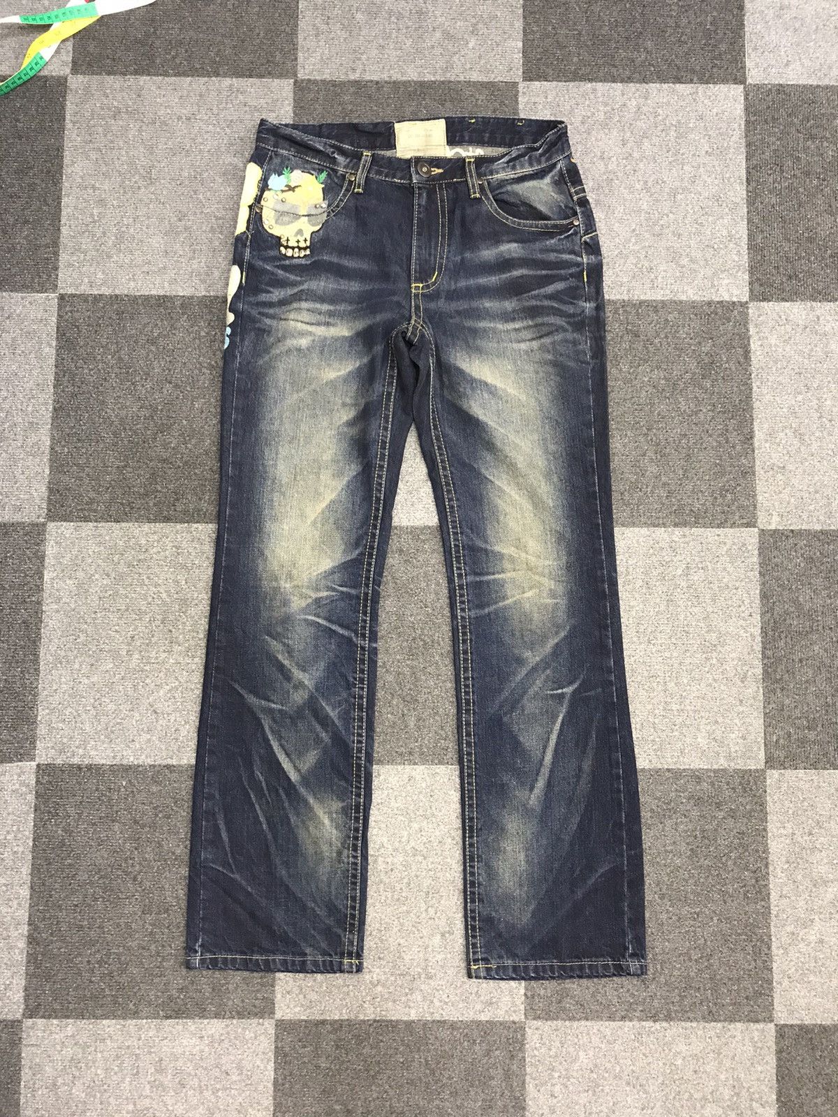 Seditionaries 💥ART💥LOLITA Skull Embroidery Series Faded Jeans Size 32" / US 10 / IT 46 - 2 Thumbnail