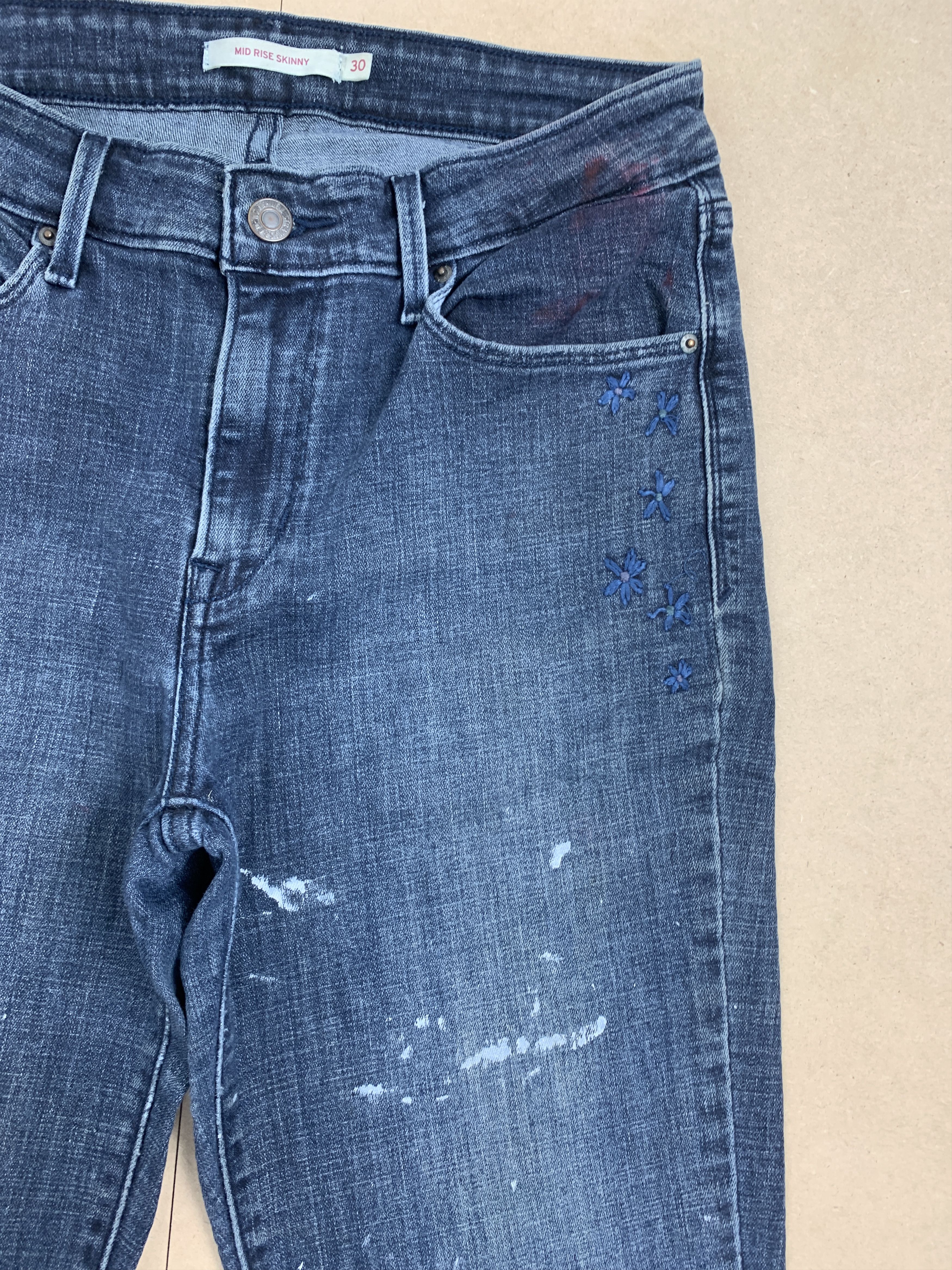 Levi's × Vintage Vintage Levis 575 Painter Mid Skinny Faded Blue Jeans Size US 27 - 5 Thumbnail