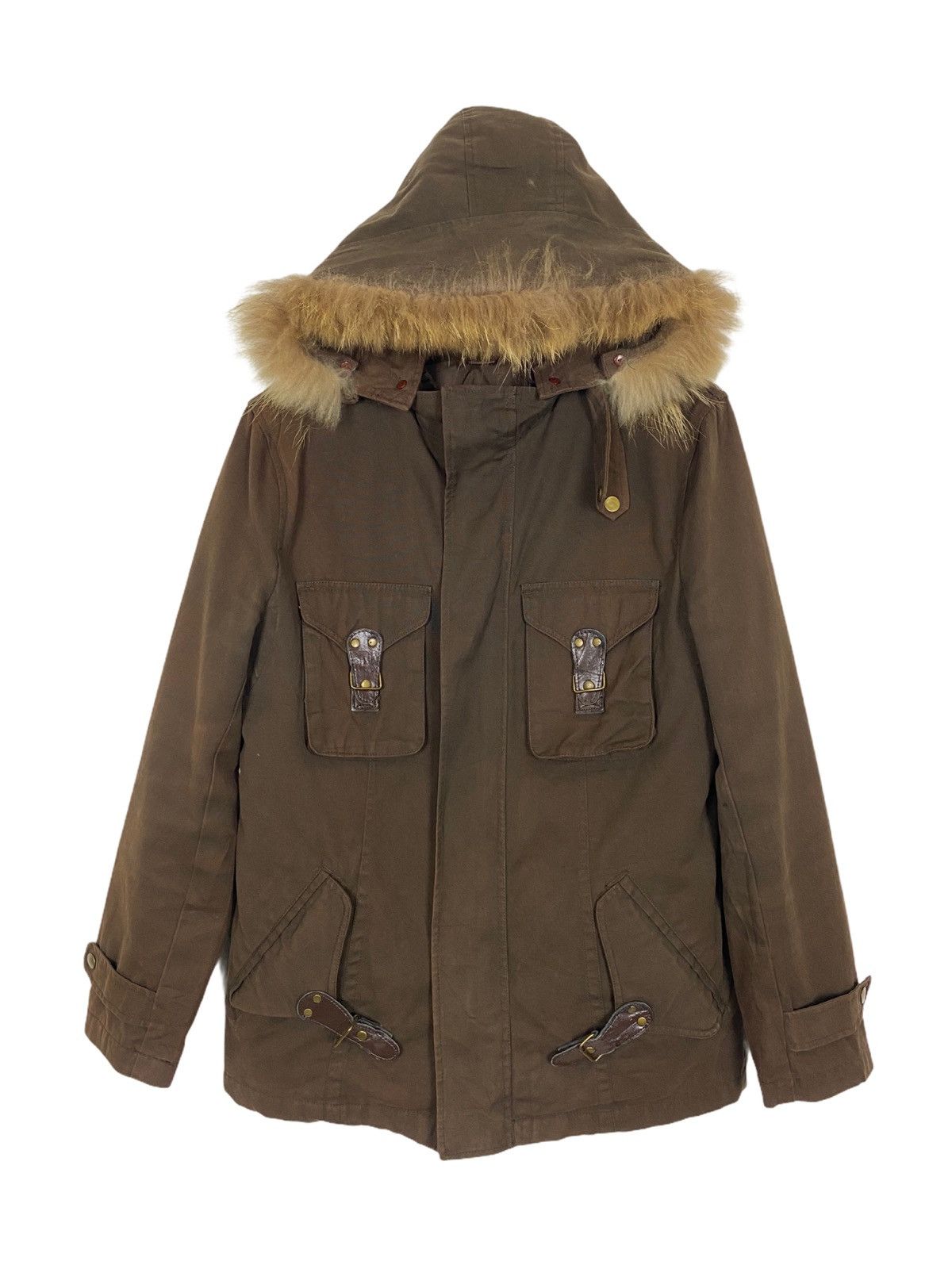 image of Persons Person’S Fur Hoddies Multi-Pocket Parka Jacket-Gk118 in Brown, Men's (Size Medium)