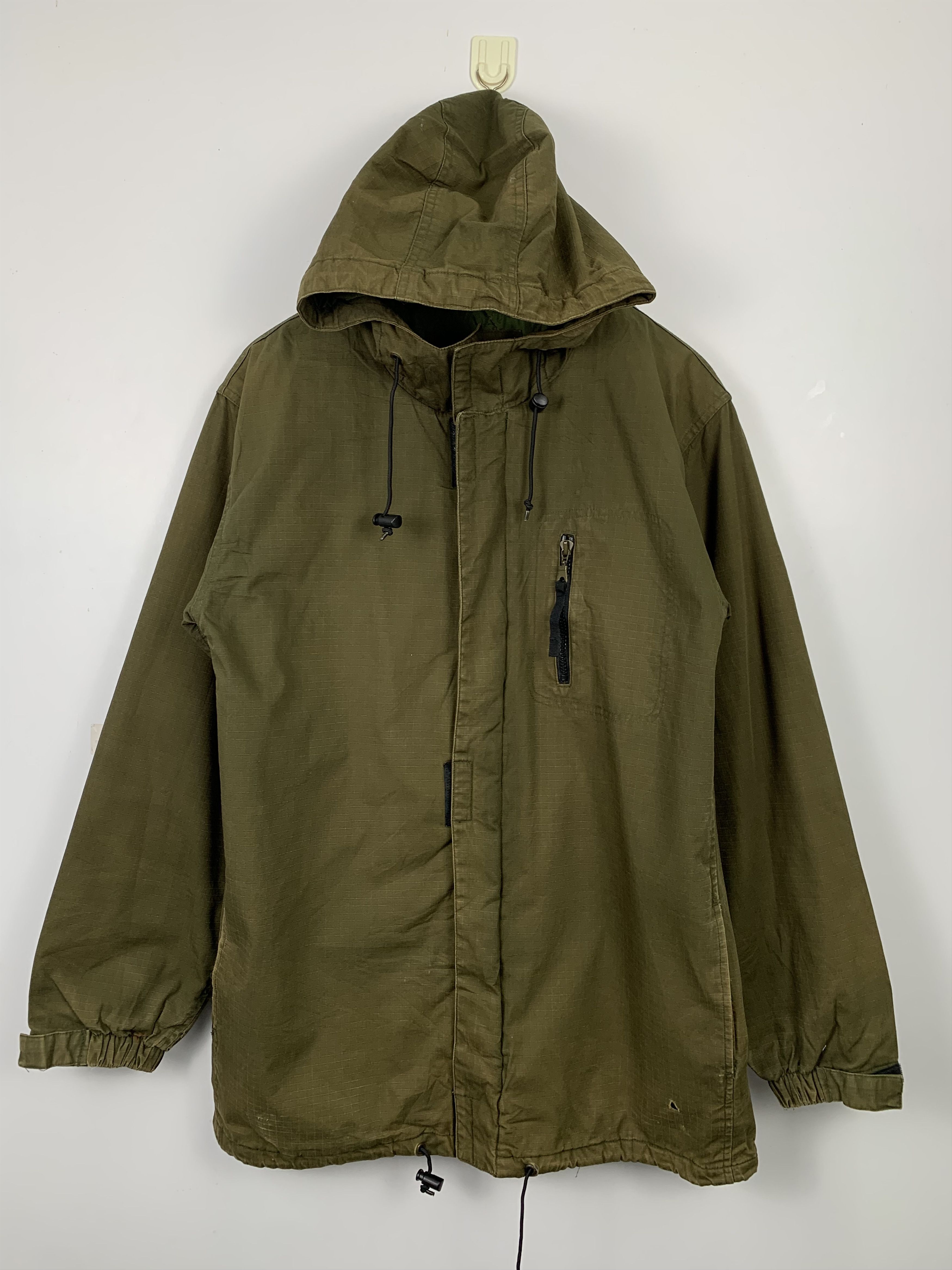 image of Vintage Hoodie Zip Up Parkas Jacket in Miltary Green, Men's (Size Small)