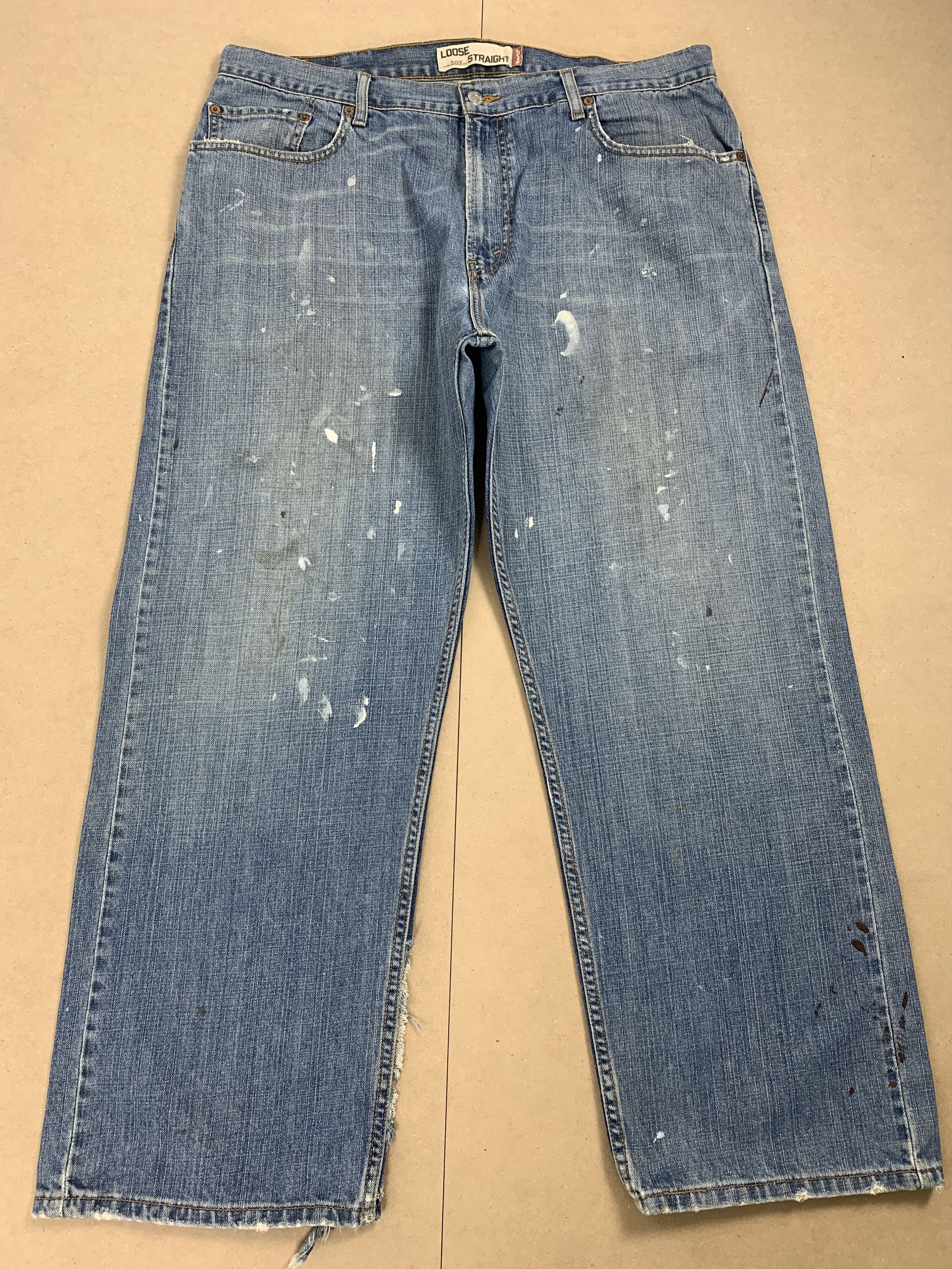 Image of Levis x Vintage Levi's 569 Straight Cut Painter Faded Mid Blue Jeans in Blue Denim, Men's (Size 38)