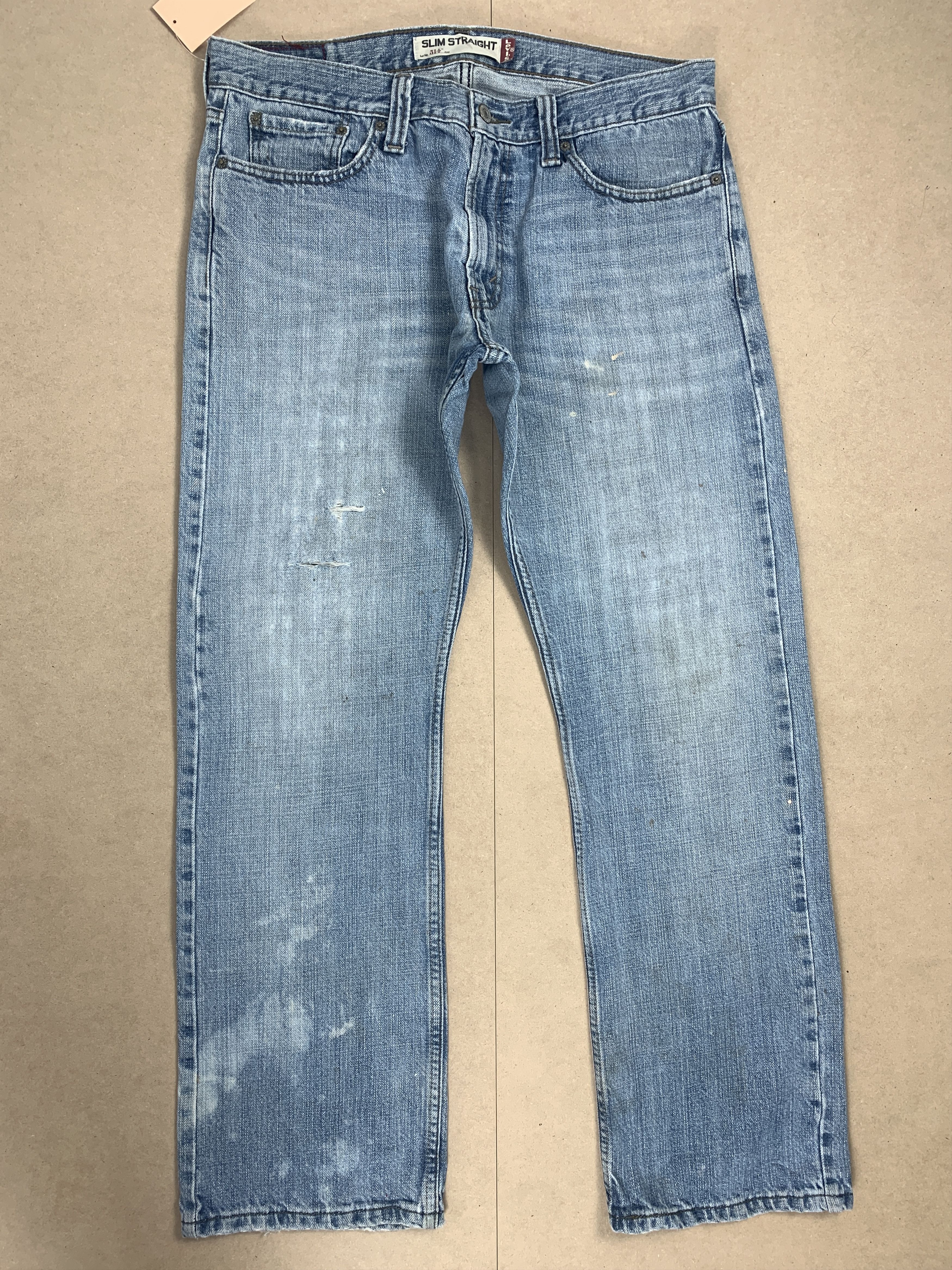 image of Levis 514 Straight Cut Faded Mid Wash Jeans in Blue Denim, Men's (Size 34)