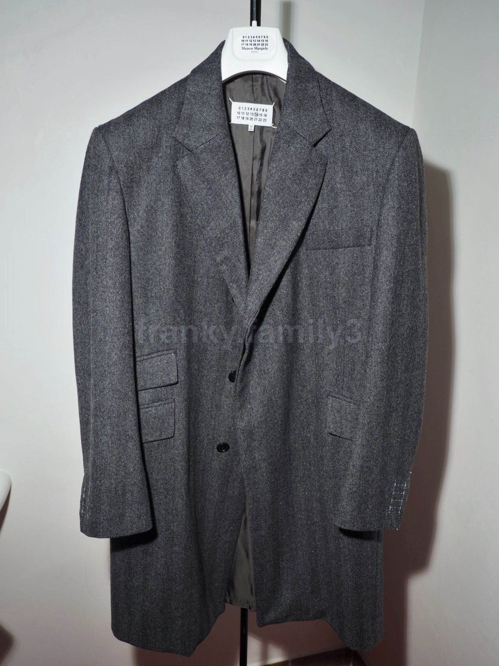 image of Maison Margiela Coat Margiela Herringbone Gray Hide Button in Grey, Men's (Size Medium)