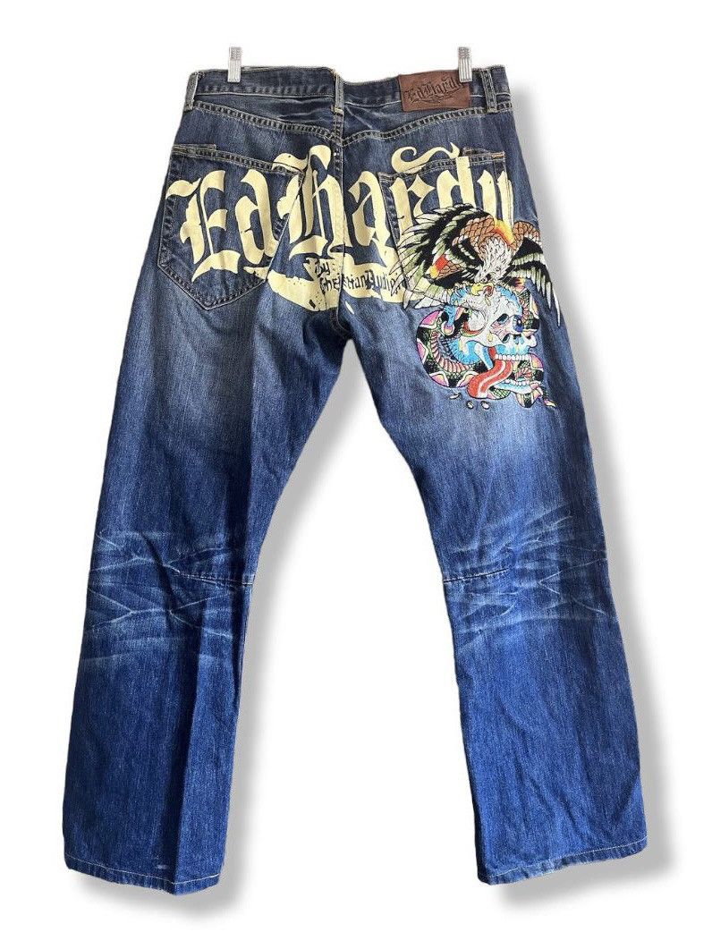 image of Steals Ed Hardy Christian Audigier Big Logo Skulls in Blue, Men's (Size 36)