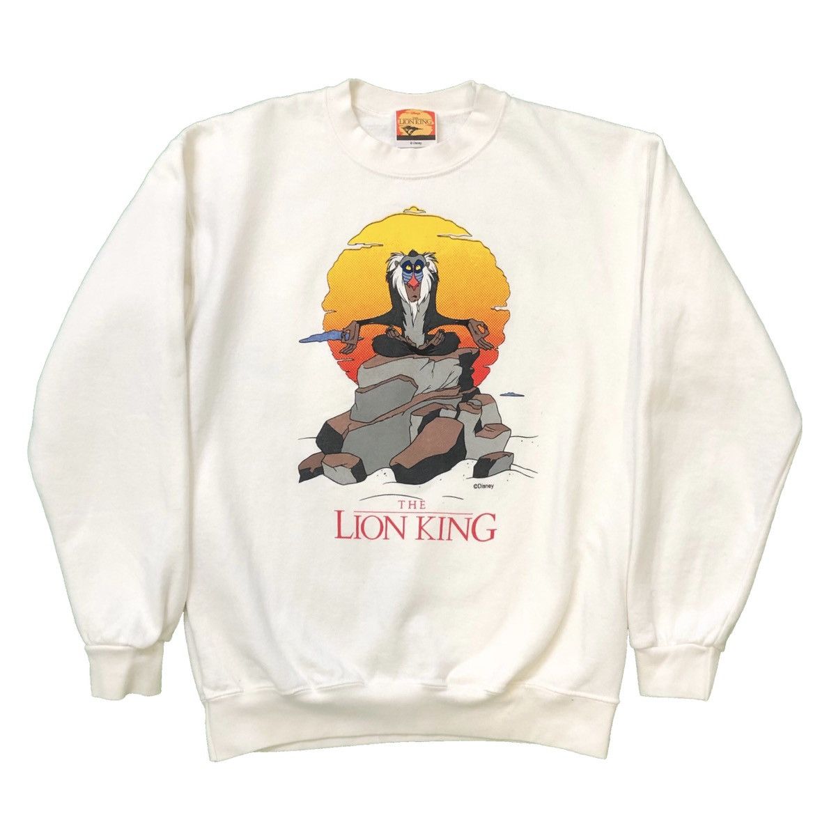 image of Vintage 90's Disney Lion King Rafiki Movie Sweatshirt in White, Men's (Size Medium)