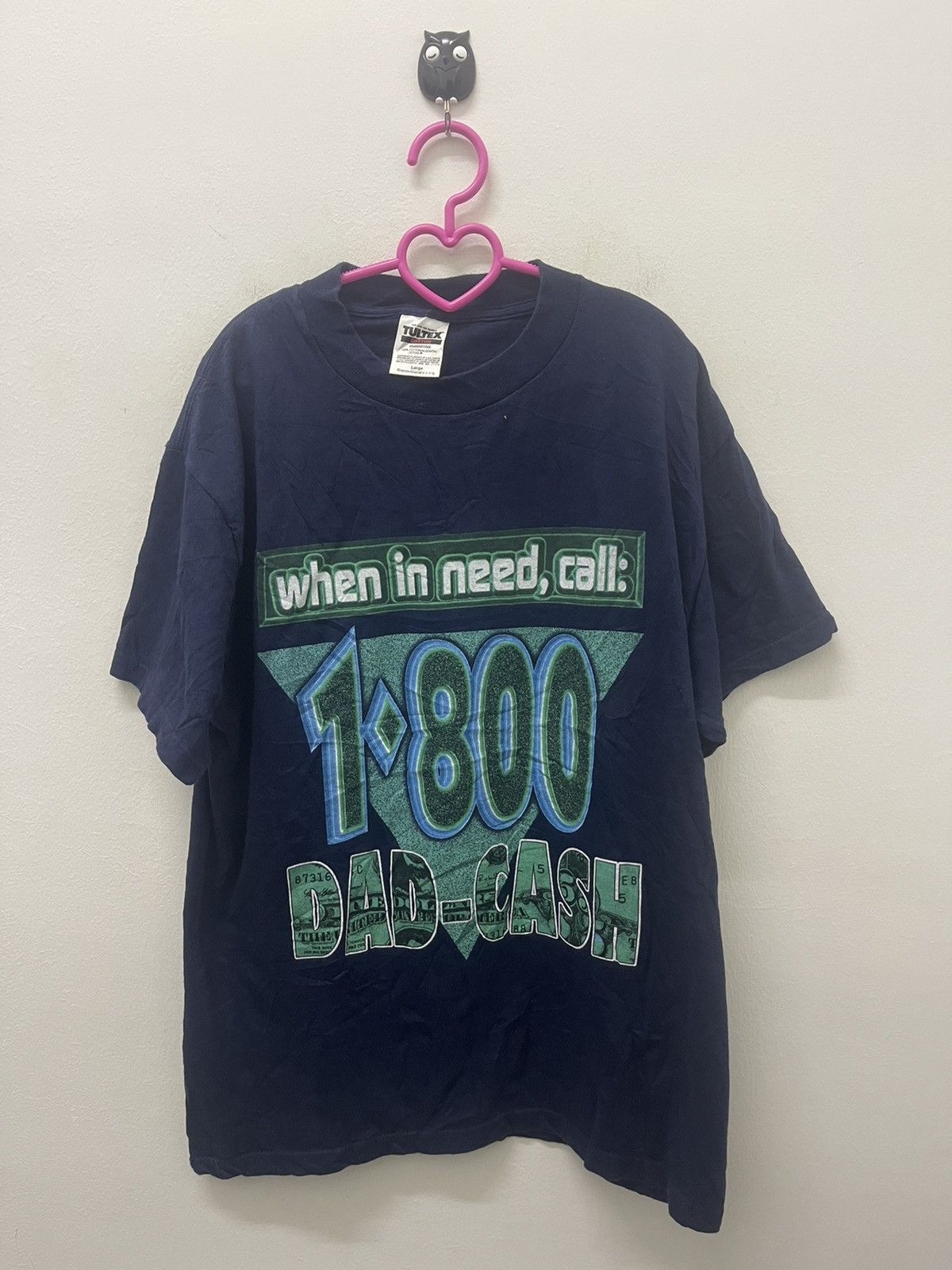 image of Tultex x Vintage When In Need, Call 1 800 Dad Cash Wording Tee in Blue Black, Men's (Size Large)