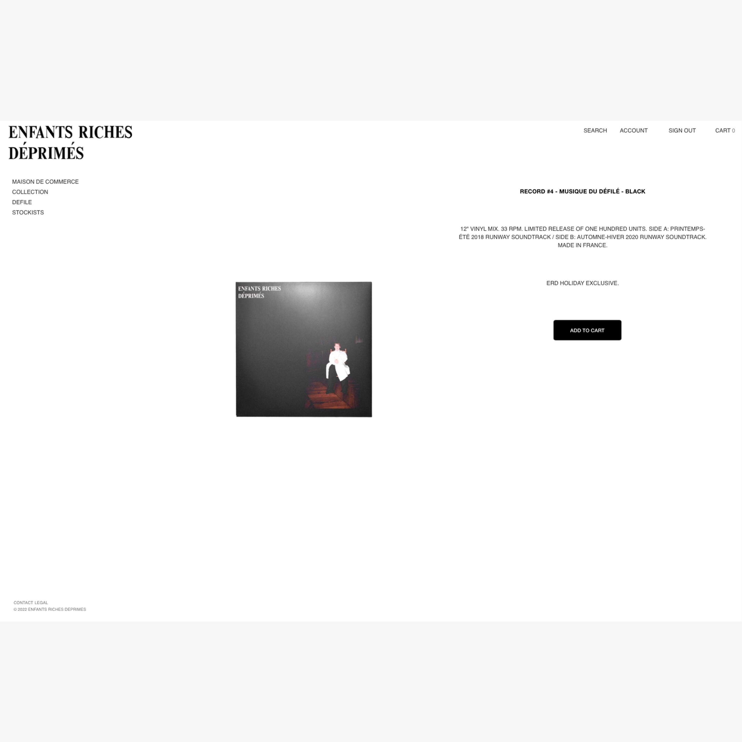 Enfants Riches Deprimes ENFANTS RICHES DEPRIMES MUSIQUE DU DEFILE RECORD #4 (1/100) Size ONE SIZE - 6 Thumbnail